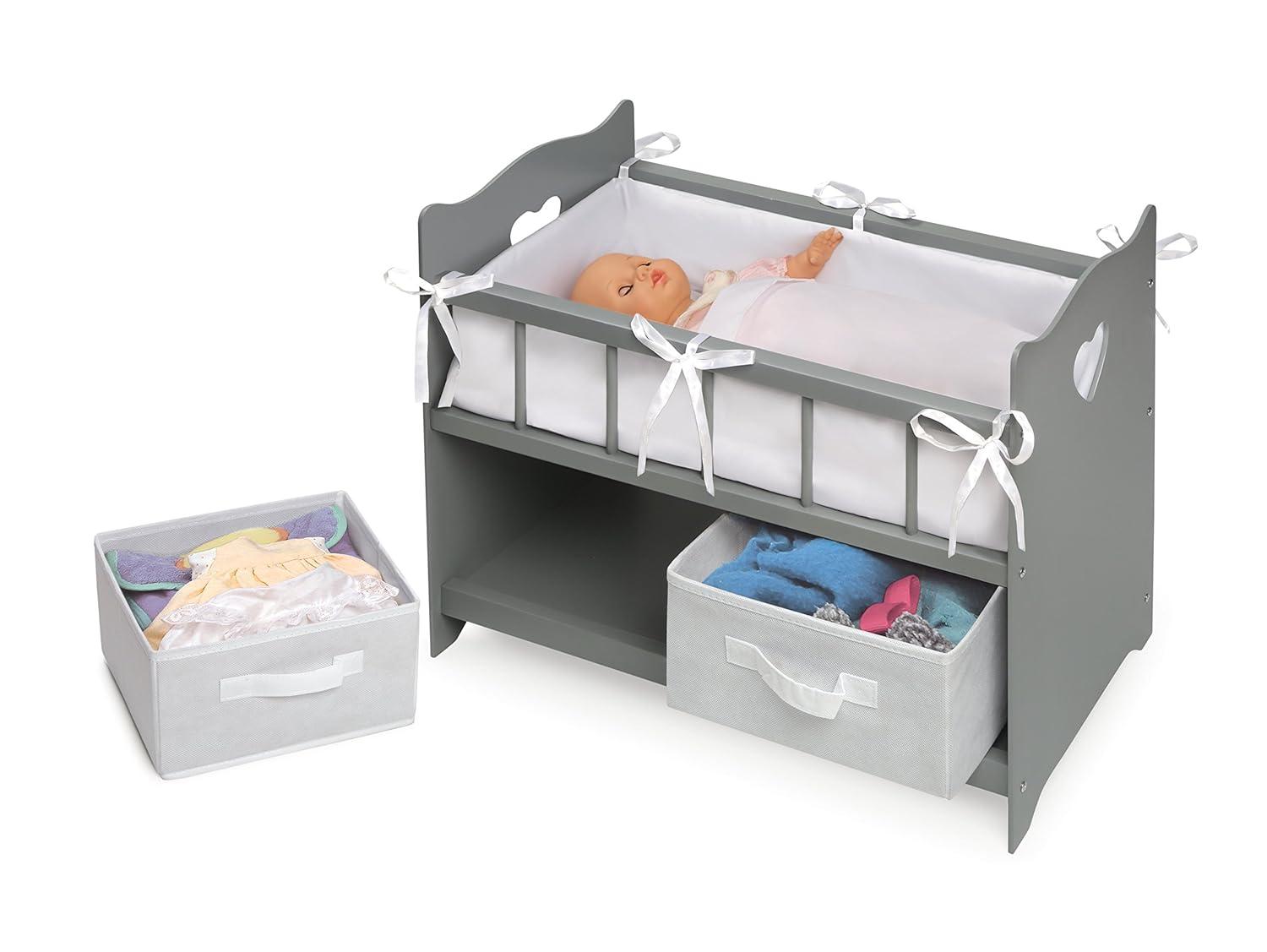 Badger Basket Doll Crib with Two Baskets and Free Personalization Kit - Executive Gray