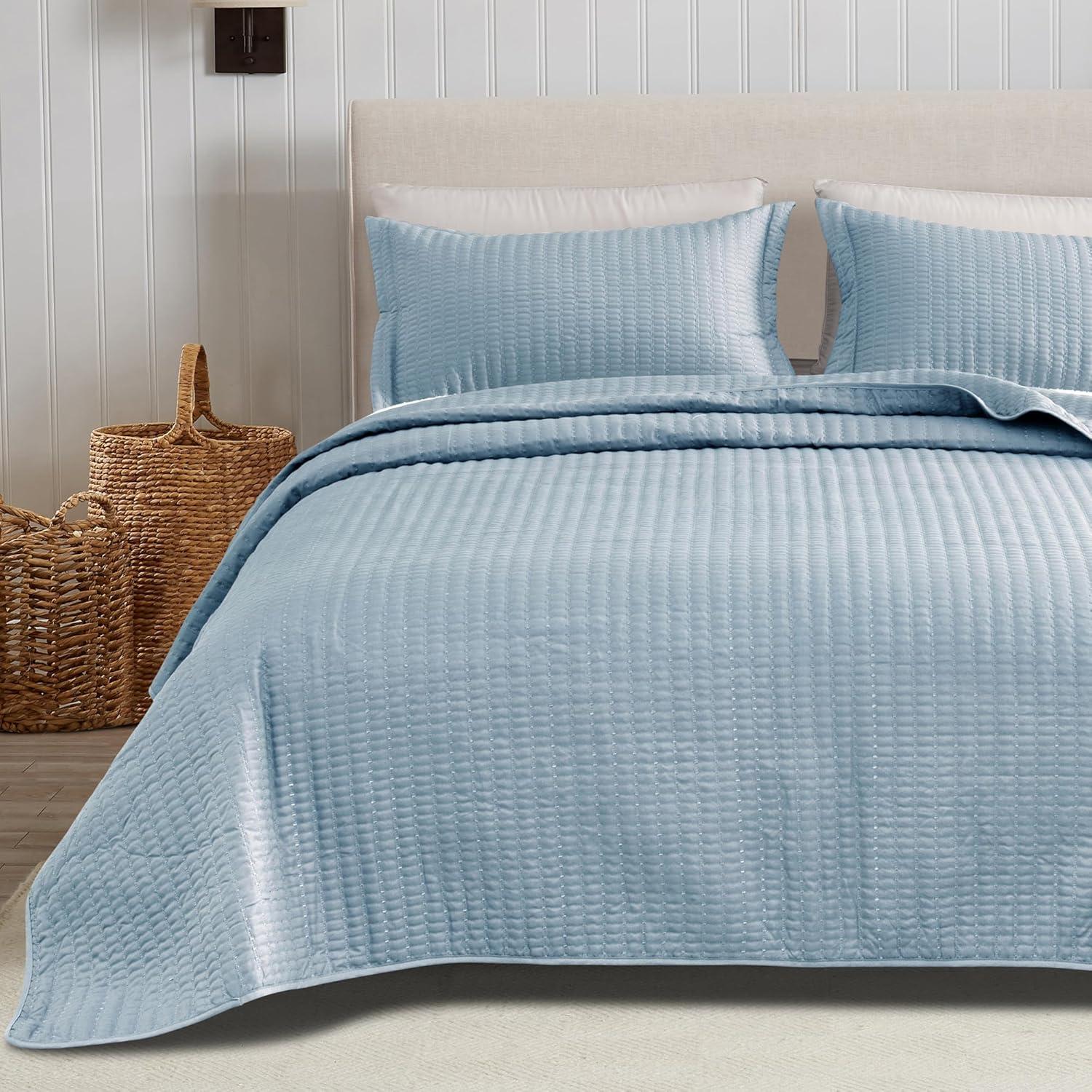 FreshFolds Modern & Contemporary Stripe Stitched Quilt Set with Shams