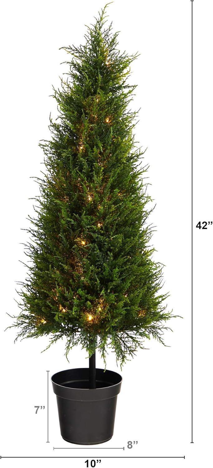 Silk Plant Nearly Natural 3.5" Cypress Artificial Tree with 350 LED Lights UV Resistant (Indoor/Outdoor)