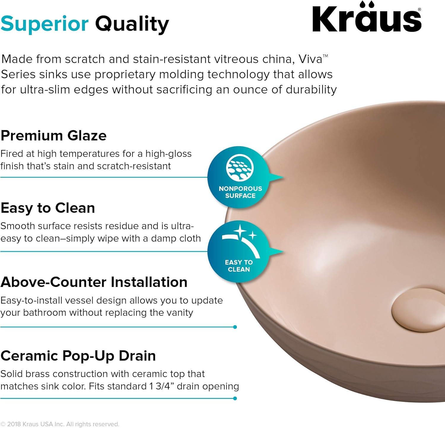 KRAUS Viva™ Thin Ceramics Vessel Bathroom Sink with Pop-Up Drain