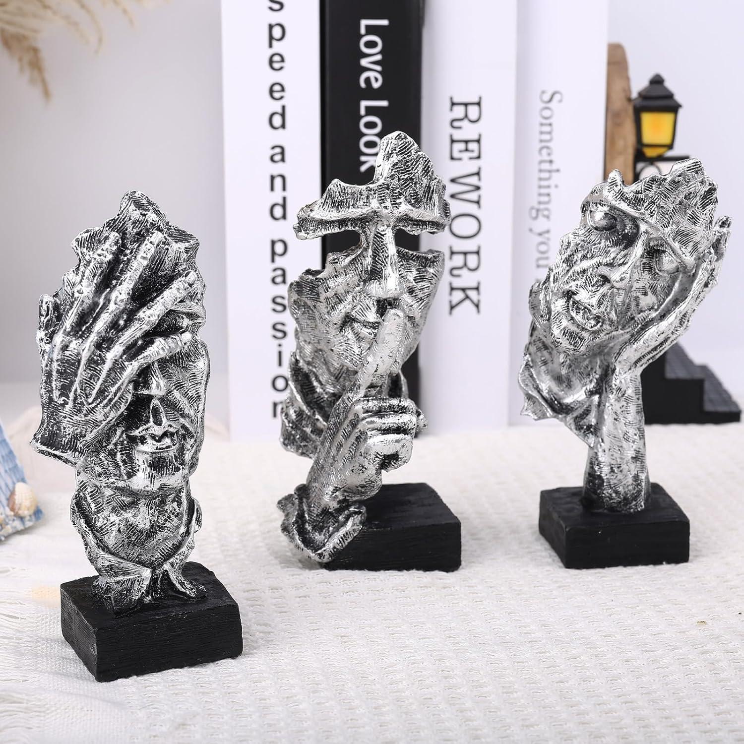 Abstract Resin Thinker Statue Set in Gray