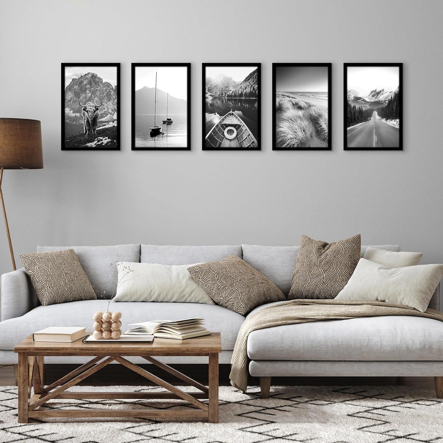 Americanflat 11x17 Picture Frame with Polished Plexiglass, Set of 5, Use as 9x15 Frame with Mat or 11x17 Frame Without Mat, Galleria Collection,Black