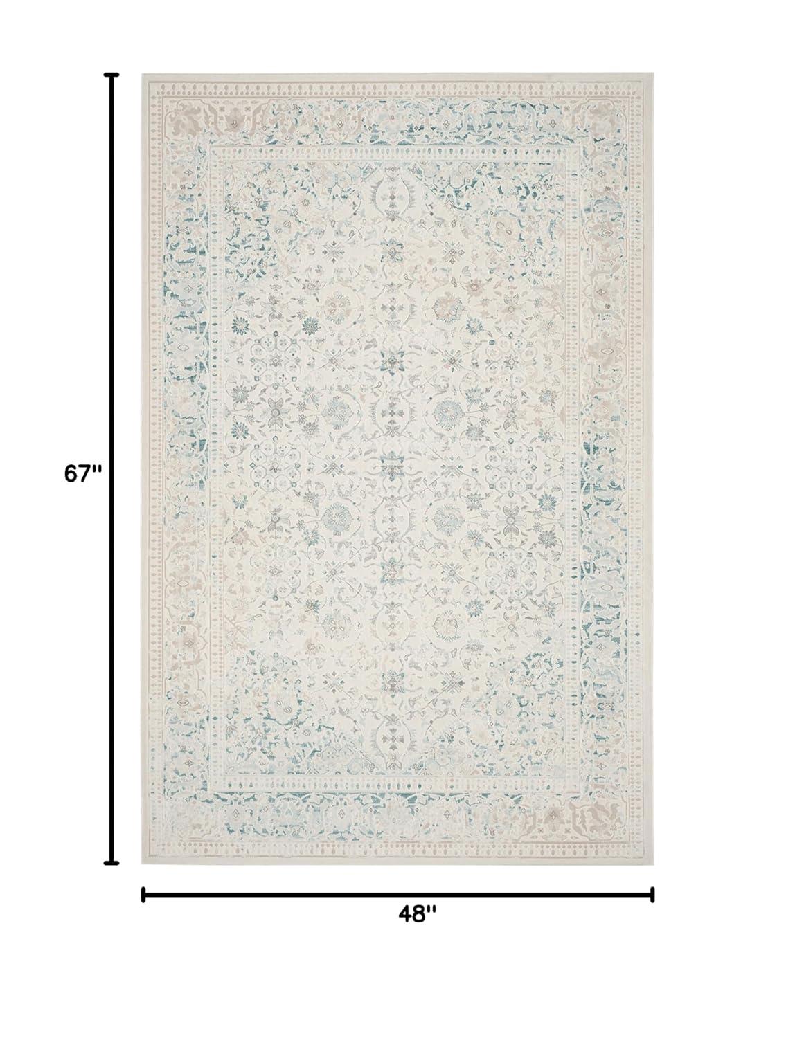 SAFAVIEH Passion Collection Accent Rug - 4' x 5'7", Turquoise & Ivory, Vintage Distressed Design, Non-Shedding & Easy Care, Ideal for High Traffic Areas in Entryway, Living Room, Bedroom (PAS405B)