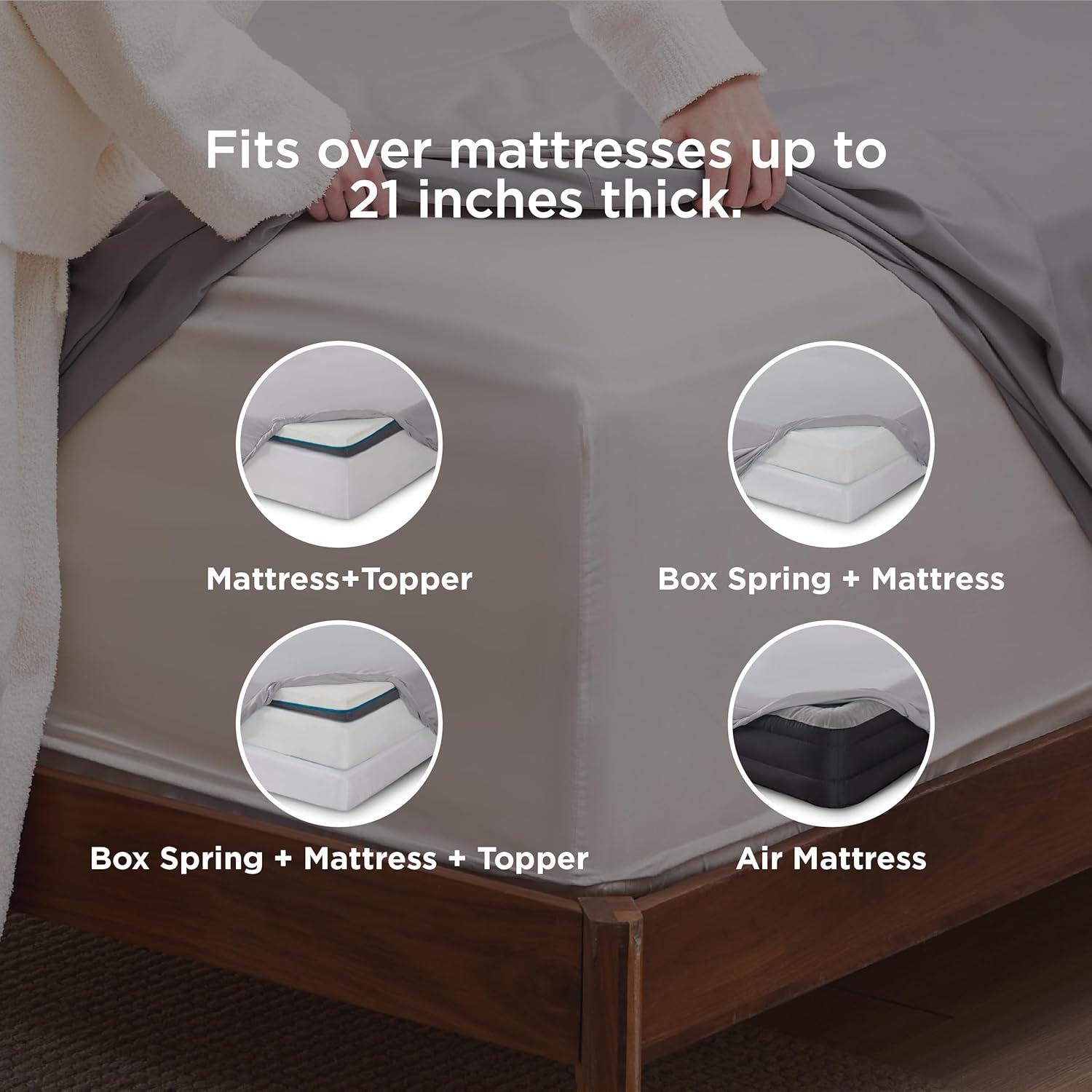 Bedsure Deep Pocket Twin Sheets Set - Fits Mattresses Up to 21 Inches Thick -3 Piece GentleSoft Bed Sheets, Moisture Wicking, Soft & Cooling Bedsheet & Pillowcases, Easy & Secure Fit, Light Grey