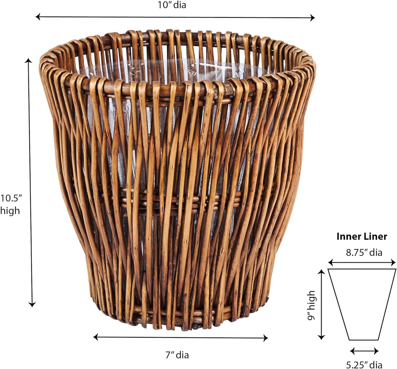 Small Brown Handwoven Willow Waste Basket with Removable Liner