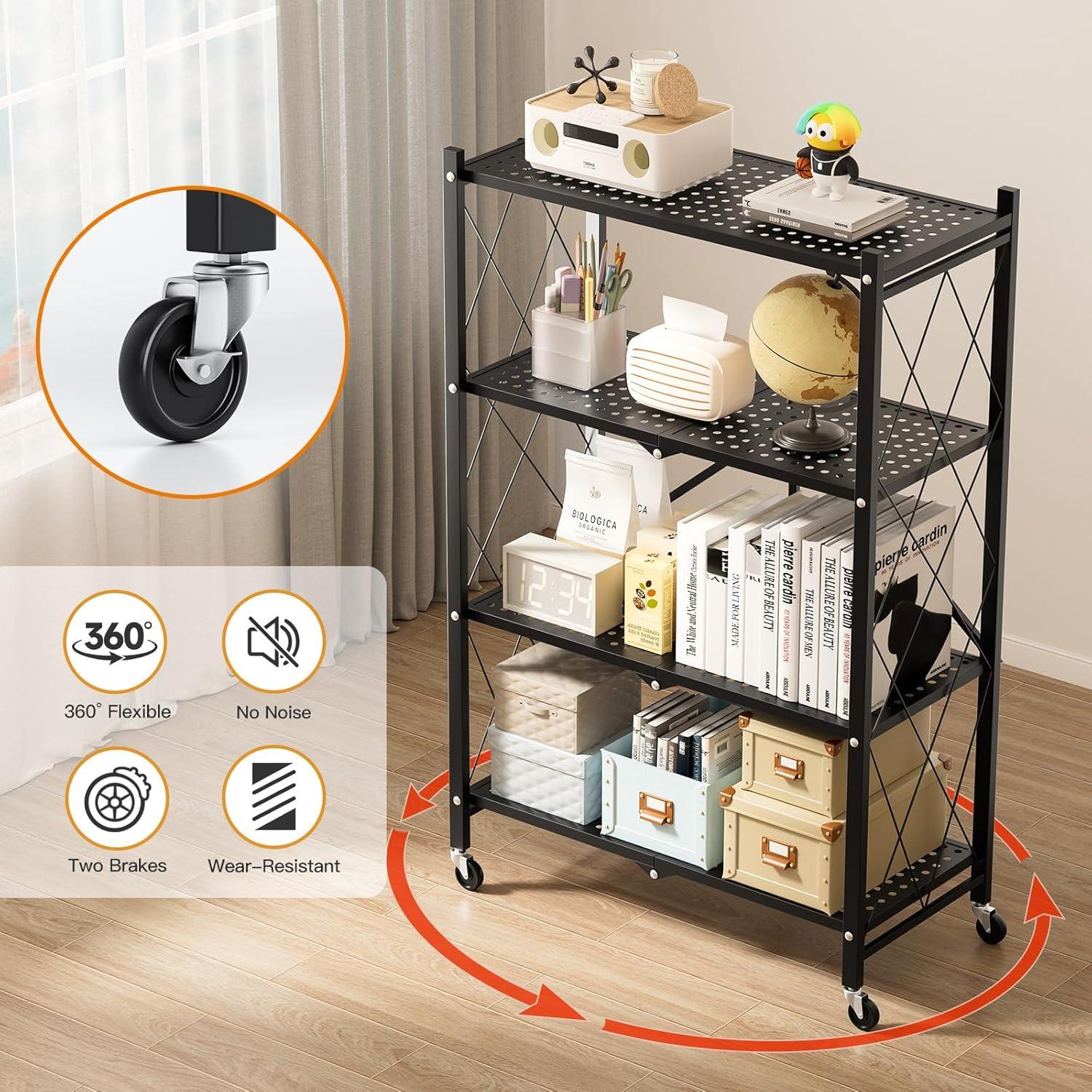 HealSmart 4-Tier Metal Rack Storage Shelving Unit with Wheels, 14.96"D x 27.95"W x 49.61"H