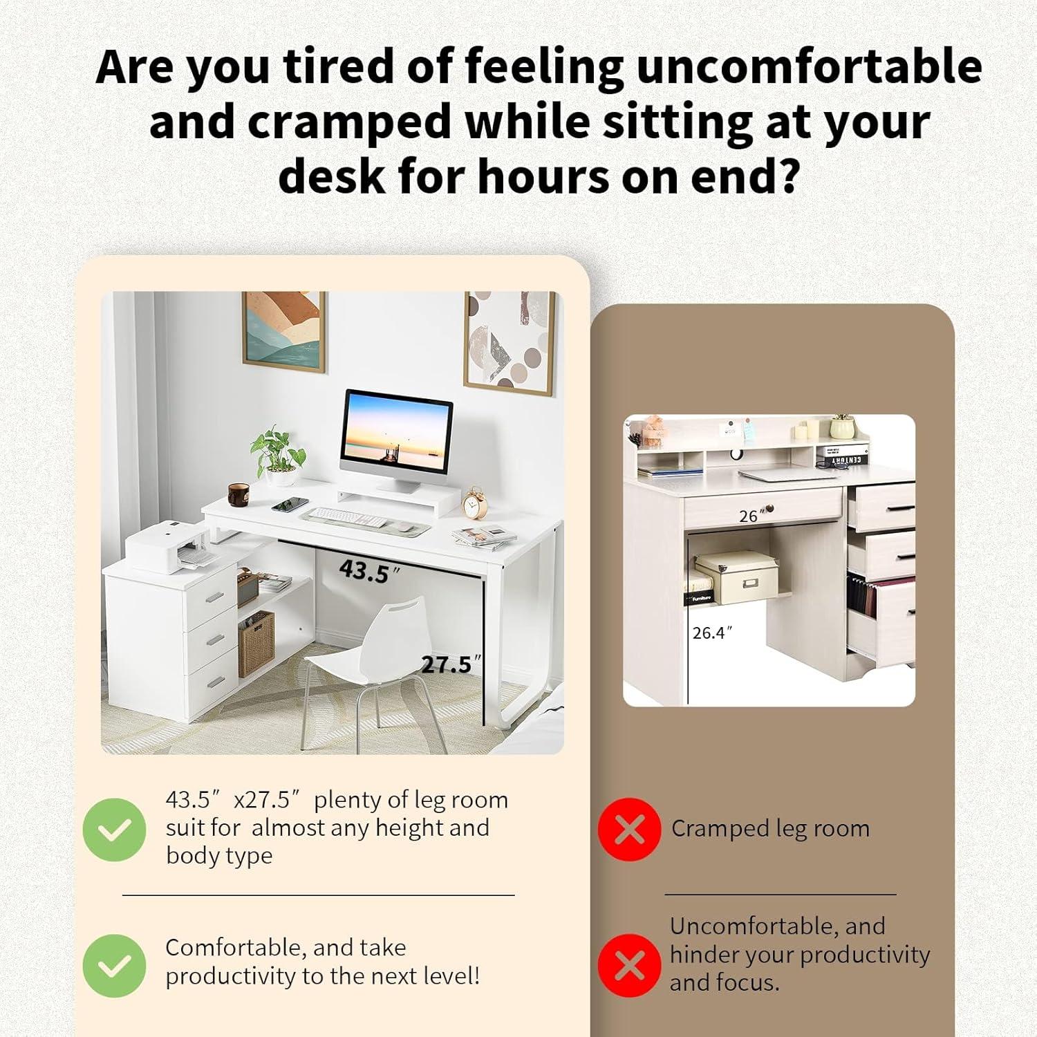 FUFU and GAGA L-Shaped Desk with 3 Drawers, White, MDF Finish