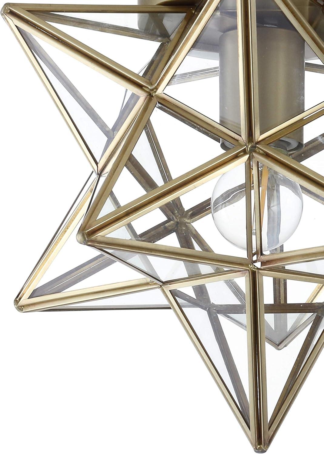 Everly Quinn 12" Moravian Star Metal/Clear Glass LED Flush Mount, Gold/Clear