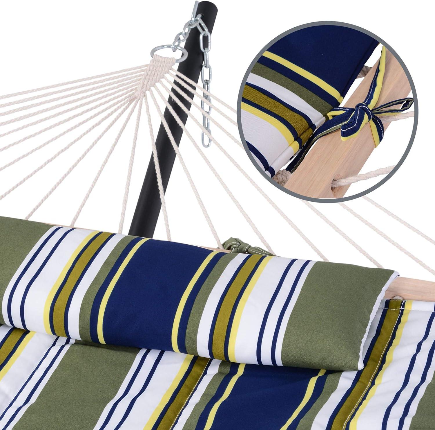 SUNCREAT Hammocks Outdoor Double Hammock with Hardwood Spreader Bar, Cotton Rope Hammock with Polyester Pad, Blue&Aqua