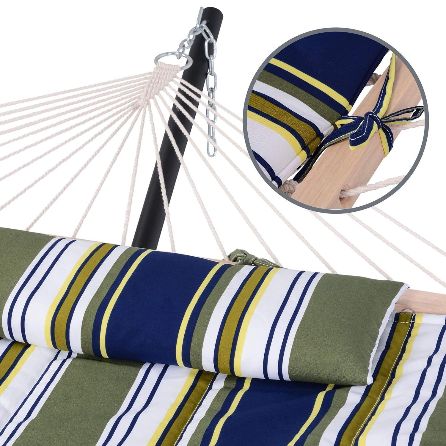 SUNCREAT Hammocks Outdoor Double Hammock with Hardwood Spreader Bar, Cotton Rope Hammock with Polyester Pad, Blue&Aqua