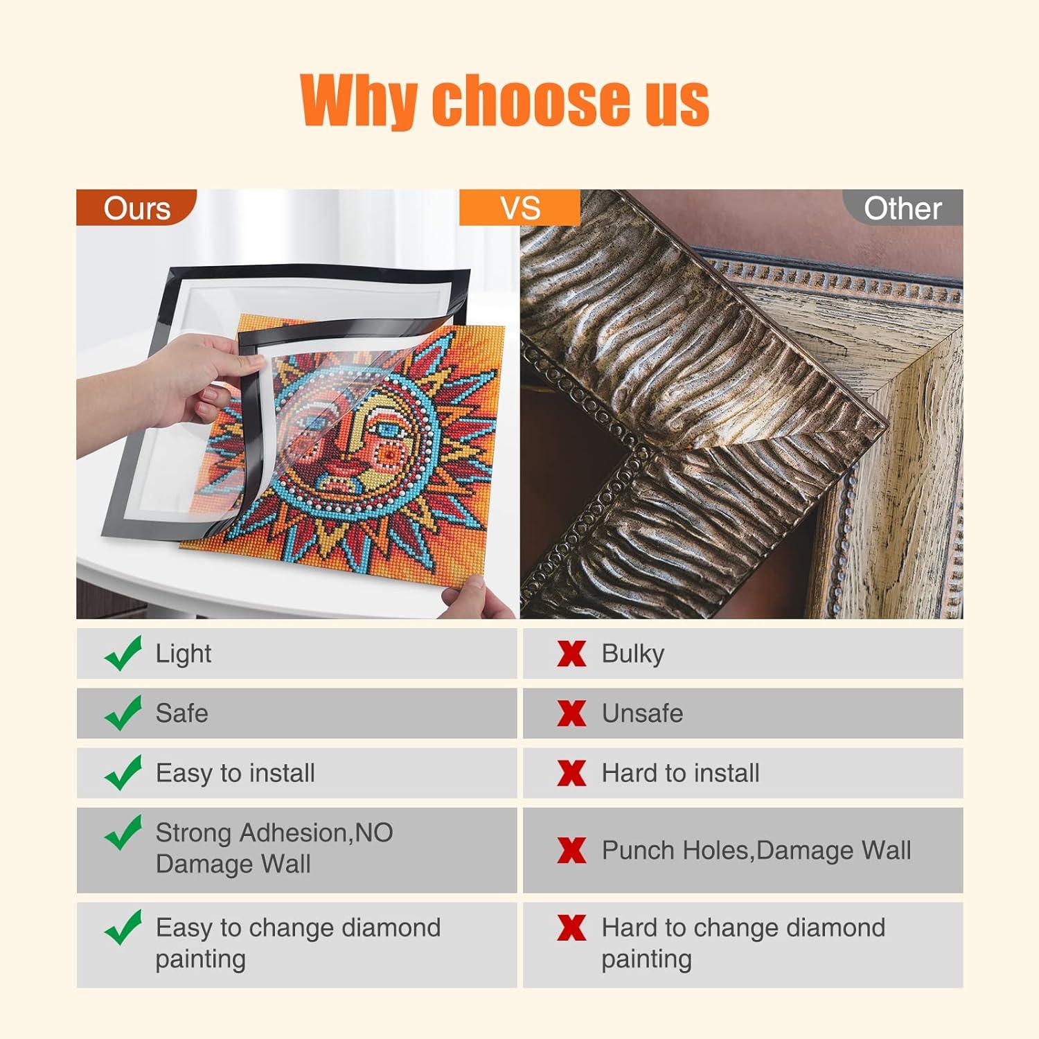 GHHKUD Upgraded 2Pack Diamond Painting Frames, Frames for 30x30cm Diamond Painting Canvas, Magnetic Diamond Art Frame Self-Adhesive, Diamond Painting Frames with Hooks for Wall Window Door (Gold)