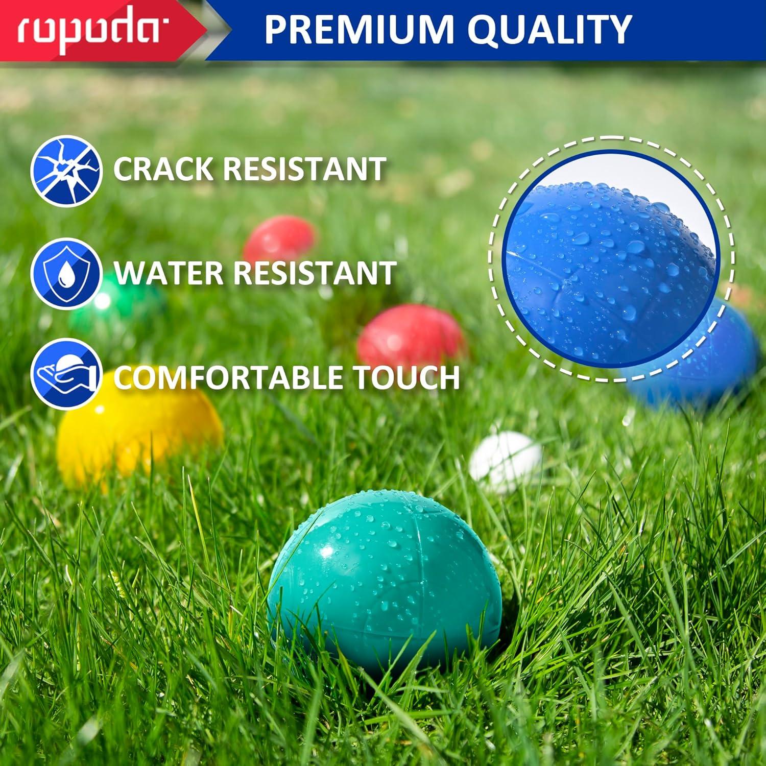 ropoda 90mm Bocce Ball Set, Lighter Bocce Ball for Beginners with 8 Balls, Pallino, Case and Measuring Rope for Backyard/Beach/Lawn, Composite Plastic for Kids Teens Beginners
