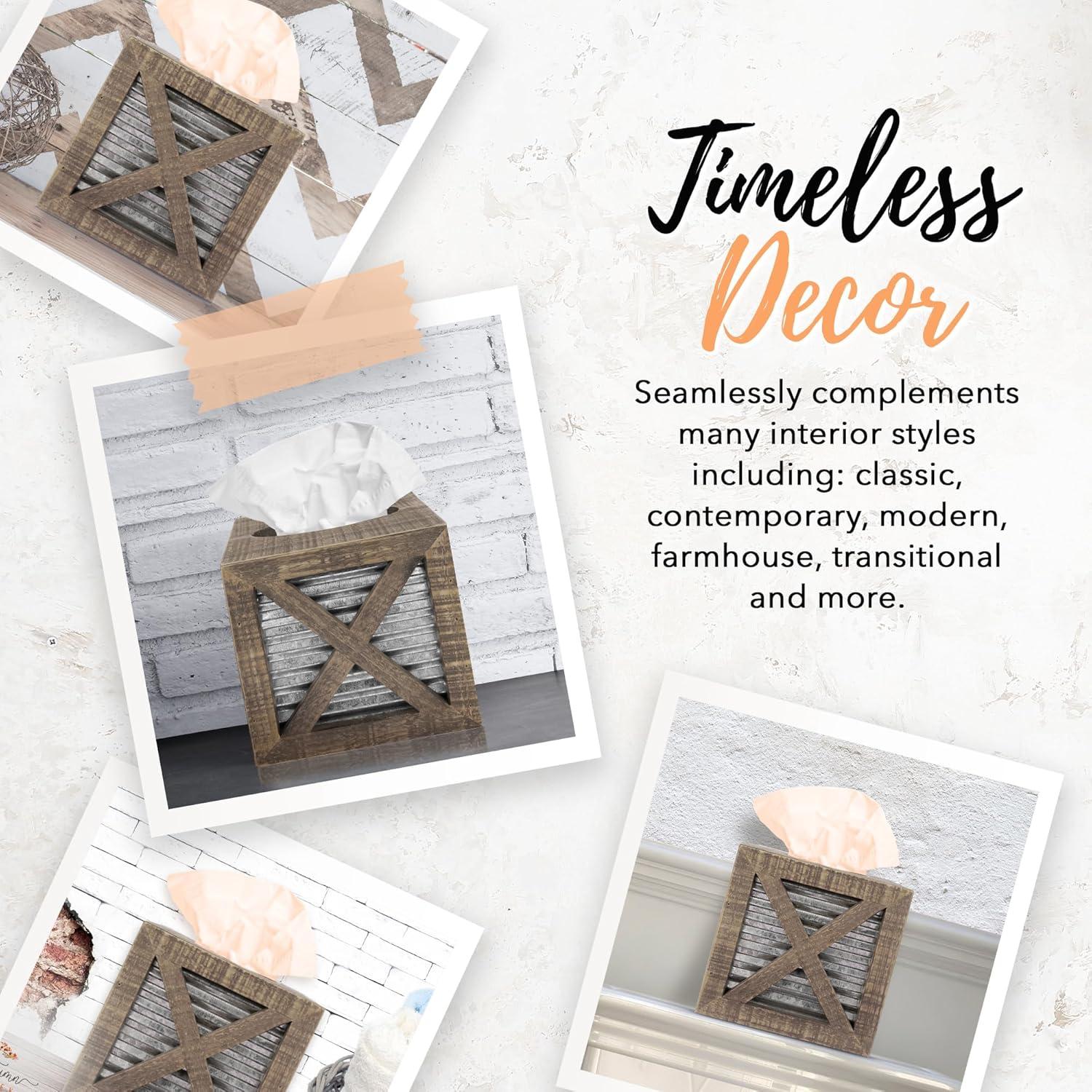 Autumn Alley Wood Rustic Farmhouse Tissue Box Cover with Galvanized Metal – Farmhouse Decor