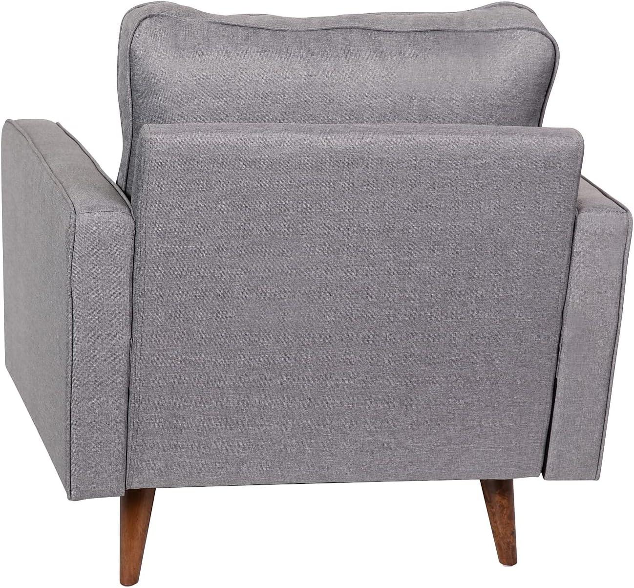 Flash Furniture Hudson Mid-Century Modern Commercial Grade Armchair with Tufted Faux Linen Upholstery & Solid Wood Legs in Slate Gray