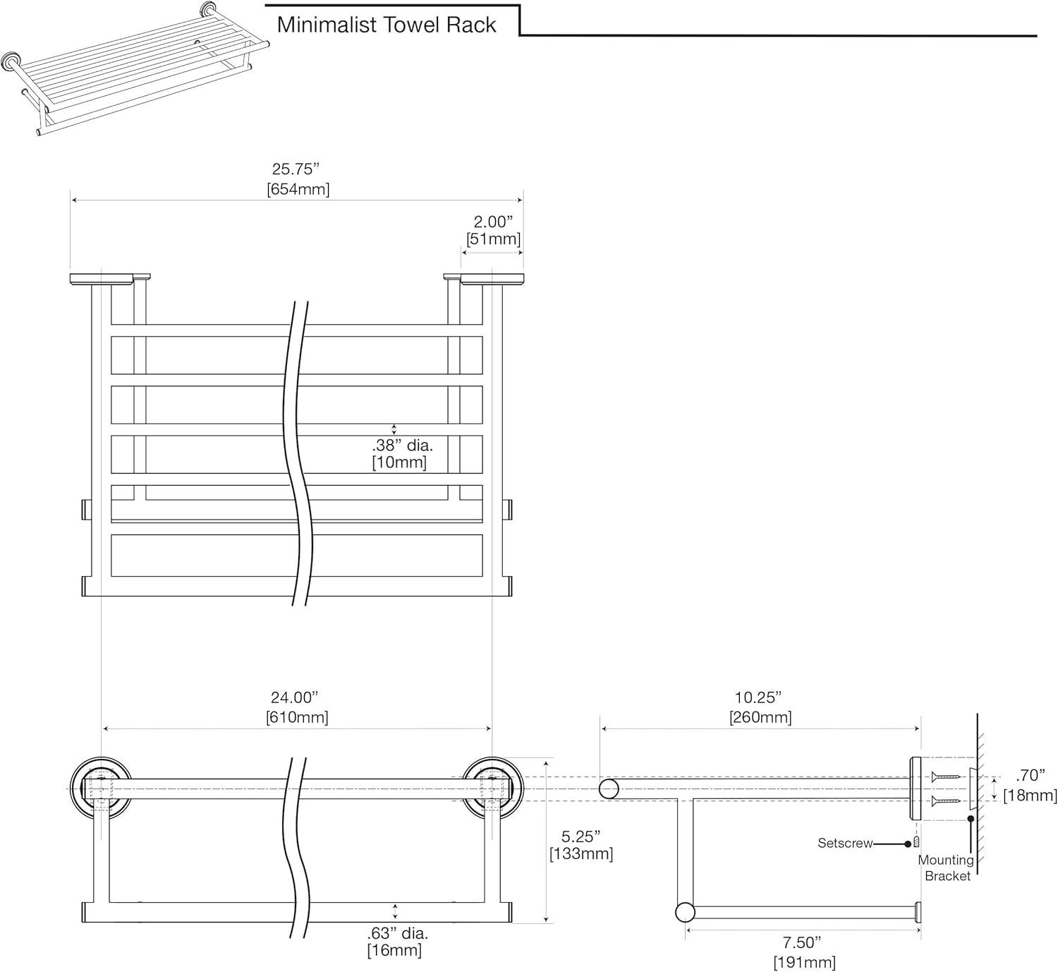 Latitude II Wall Mounted Towel Rack | Hotel Style Stainless Steel Towel Rack with Towel Bar