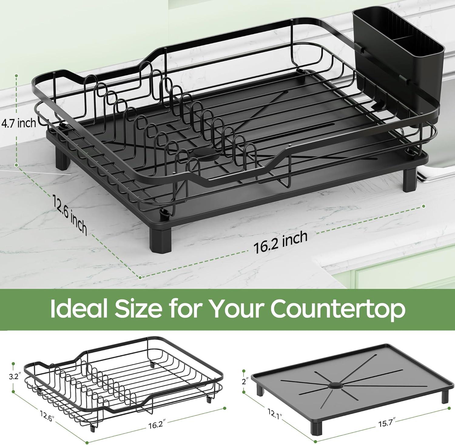 Black Stainless Steel Dish Drying Rack with Utensil Cup