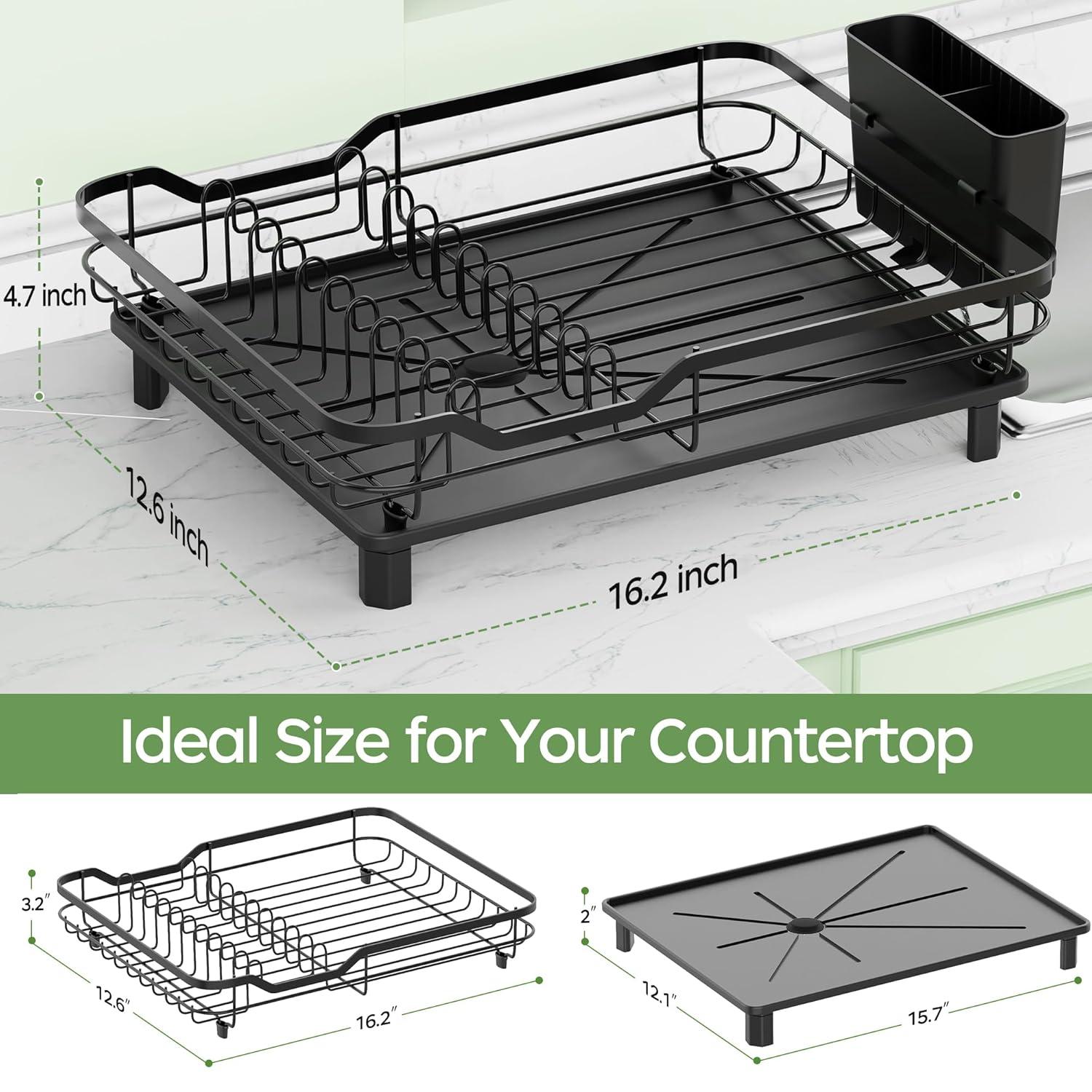 COAHAHA Compact Black Stainless Steel Dish Drying Rack - Rust Resistant, Space Saving With Fast Auto Drainage