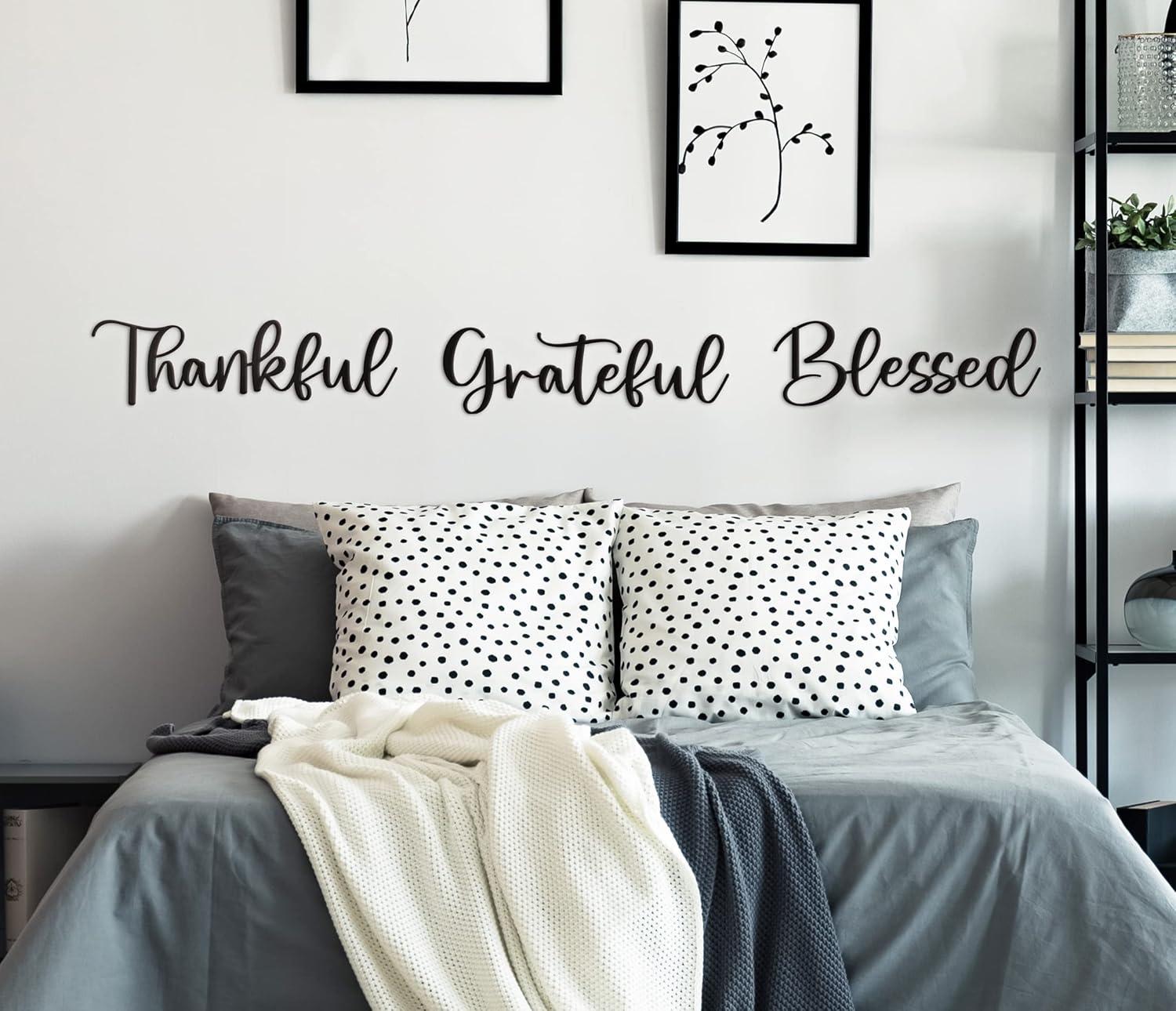 Vivegate Metal Wall Art Decor - 17.5'' x 15.5'' Thankful Grateful Blessed Signage, 3 Pieces, Black, Durable Sign for Home Decor