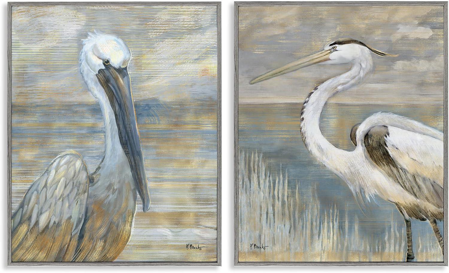 Stupell Industries Sea Birds Abstract Beach 2 Piece Framed Giclee Art Set