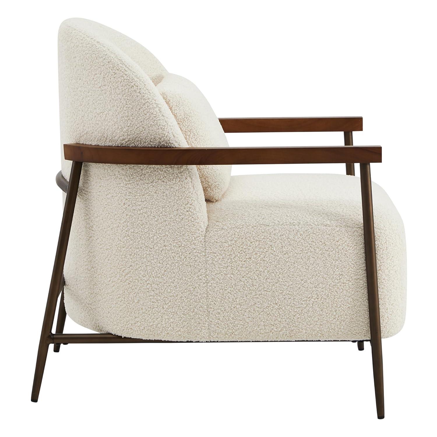 Quiteria Camel Fabric Accent Chair with Solid Wood and Metal Frame