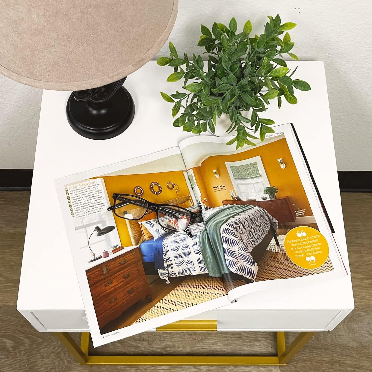 LuXeo LuXeo Catalina One Drawer Nightstand with Mustard Gold Legs