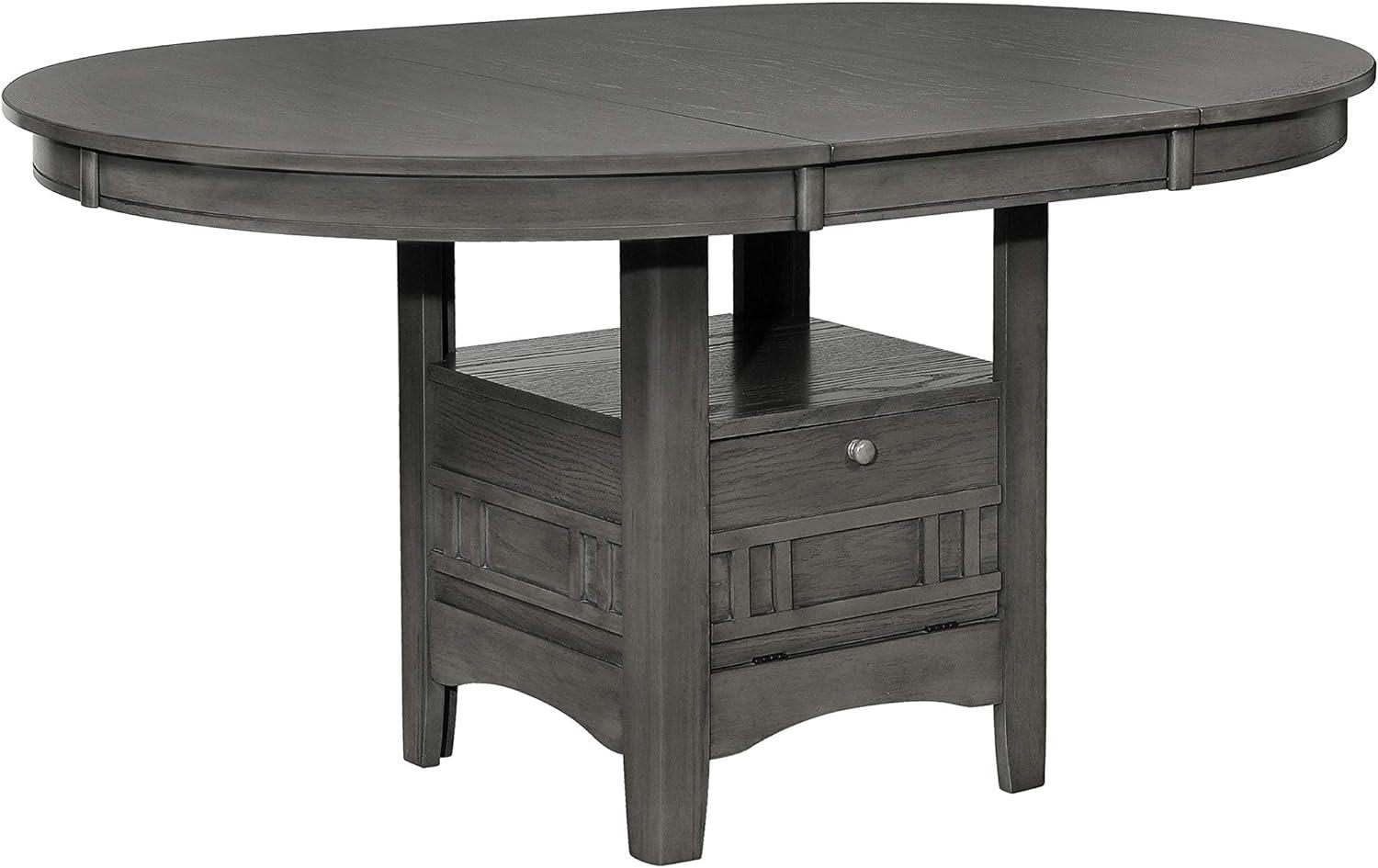 Transitional Medium Grey Extendable Oval Dining Table with Storage