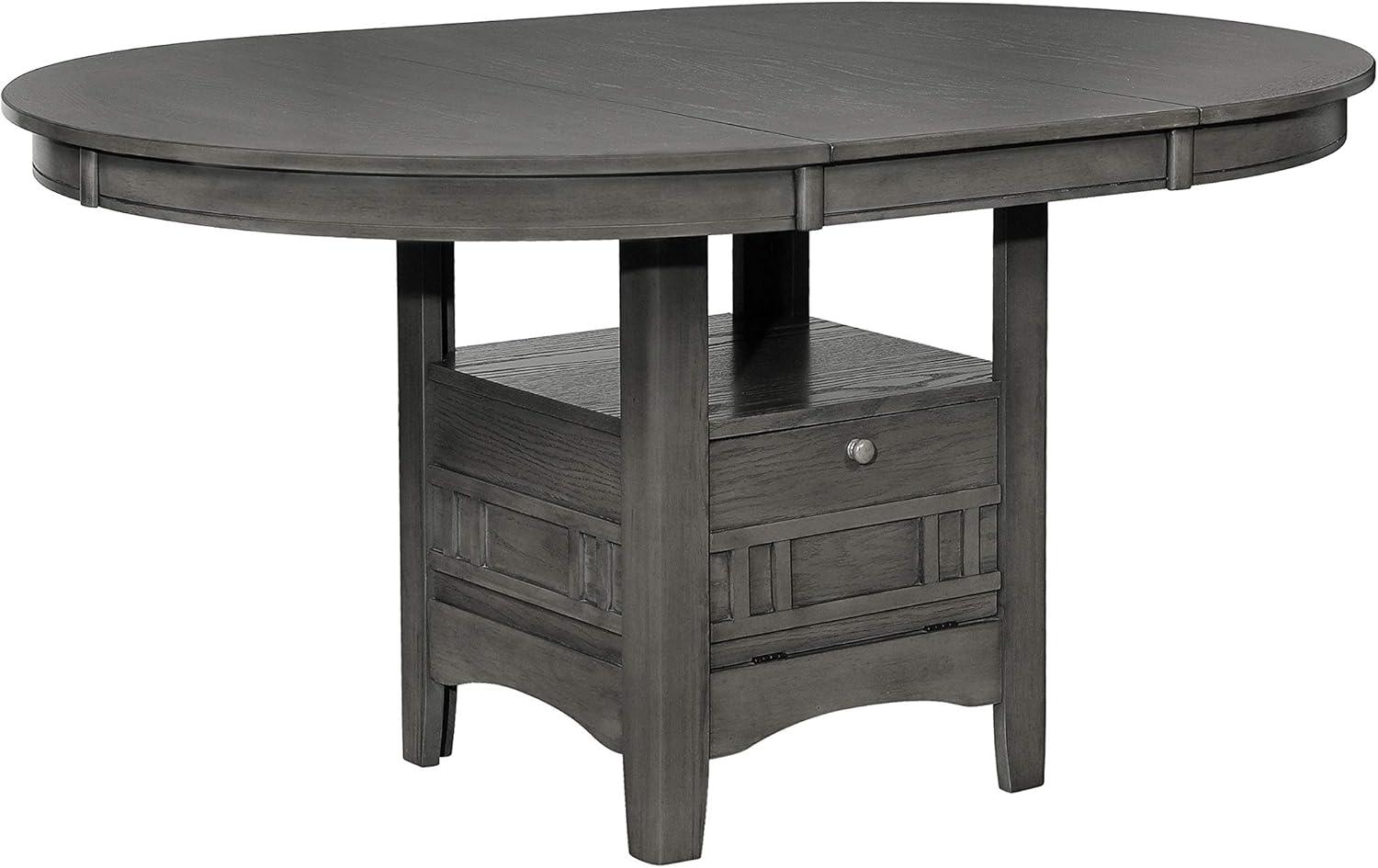 Transitional Medium Grey Extendable Oval Dining Table with Storage