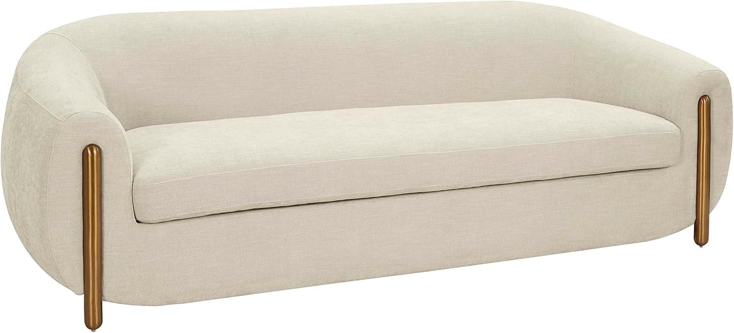 Lina Cream Linen Round Arm Stationary Sofa