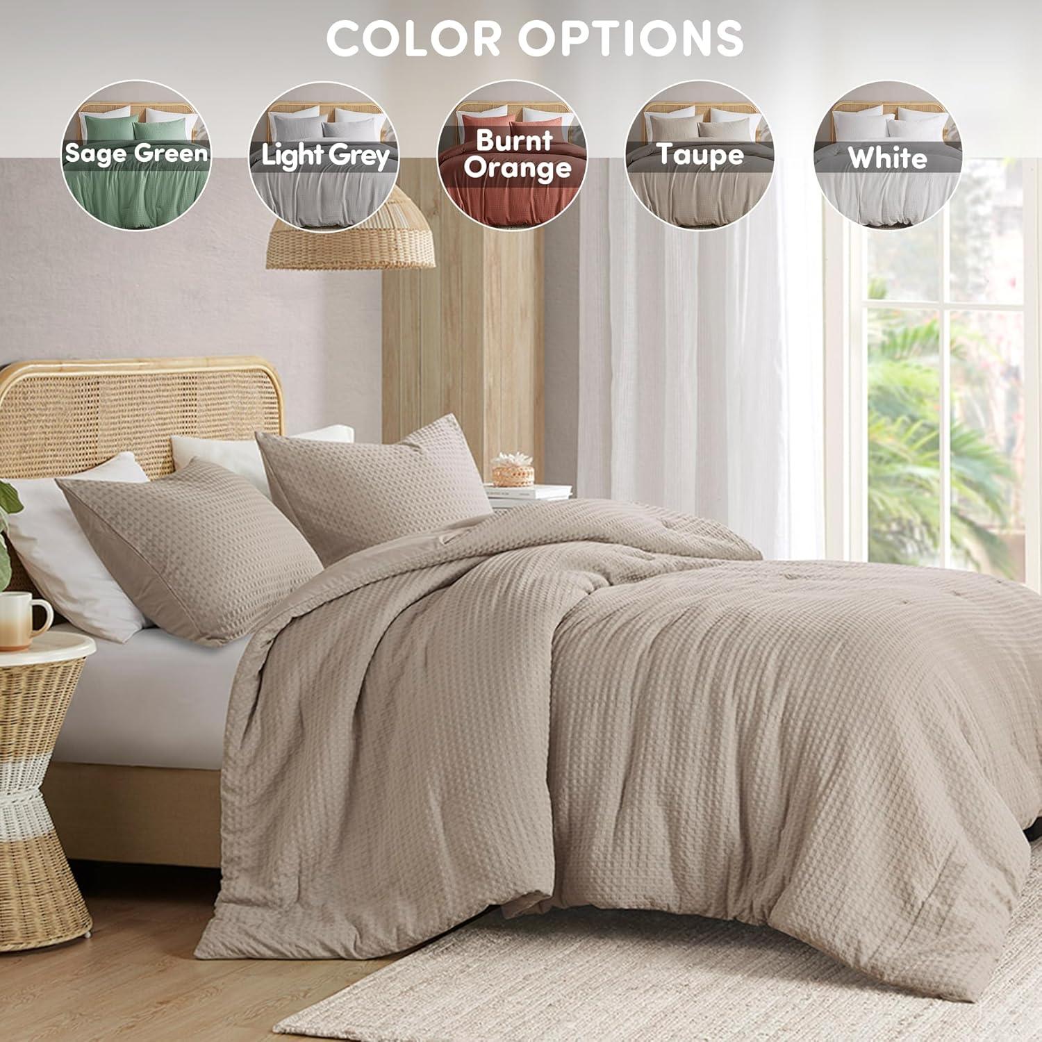 Taupe Queen Waffle Weave Microfiber Duvet Cover Set