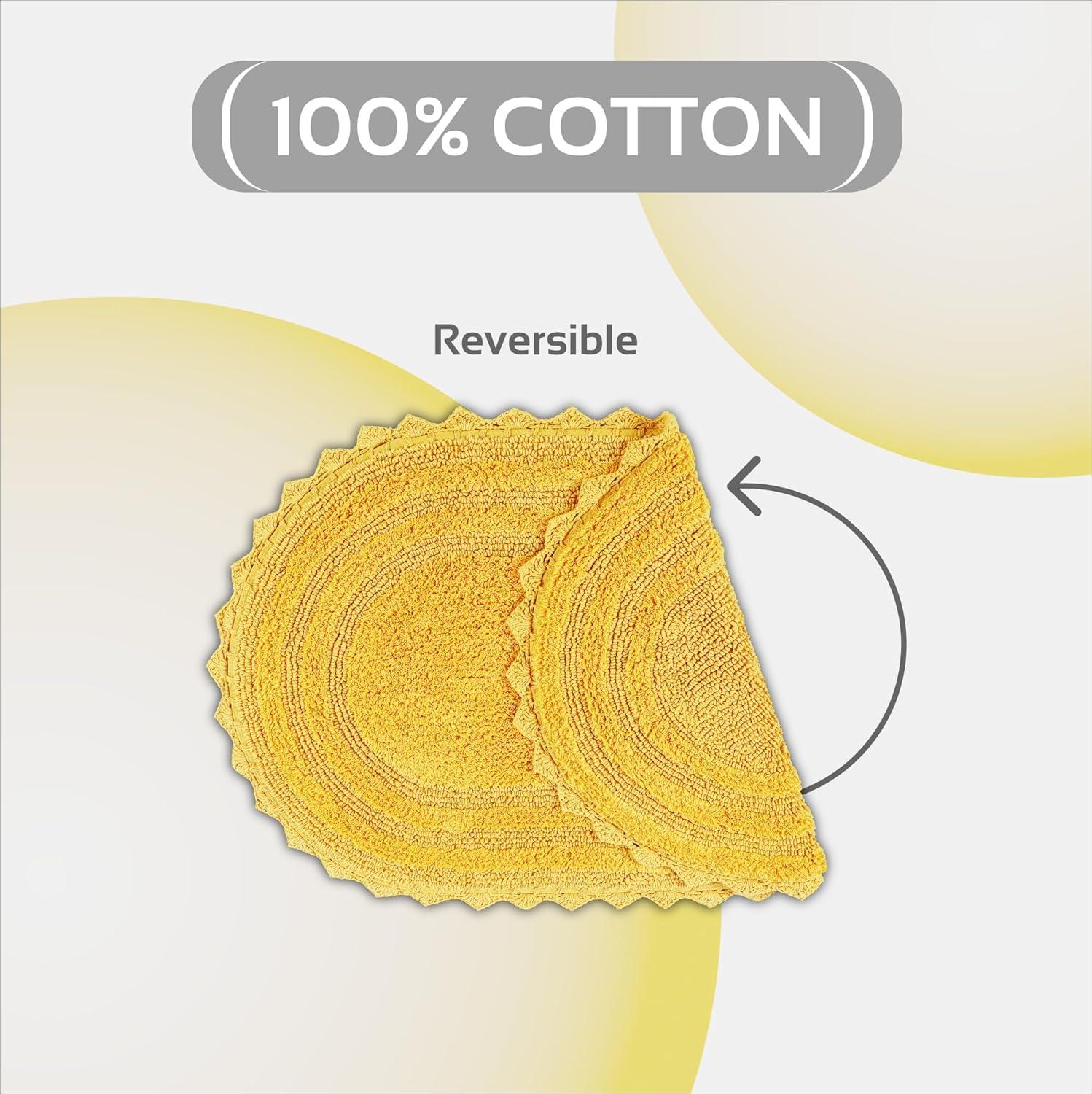 Better Trends Lilly Crochet 100% Cotton Tufted Reversible Bath Rug 20" x 32" Oval - Yellow