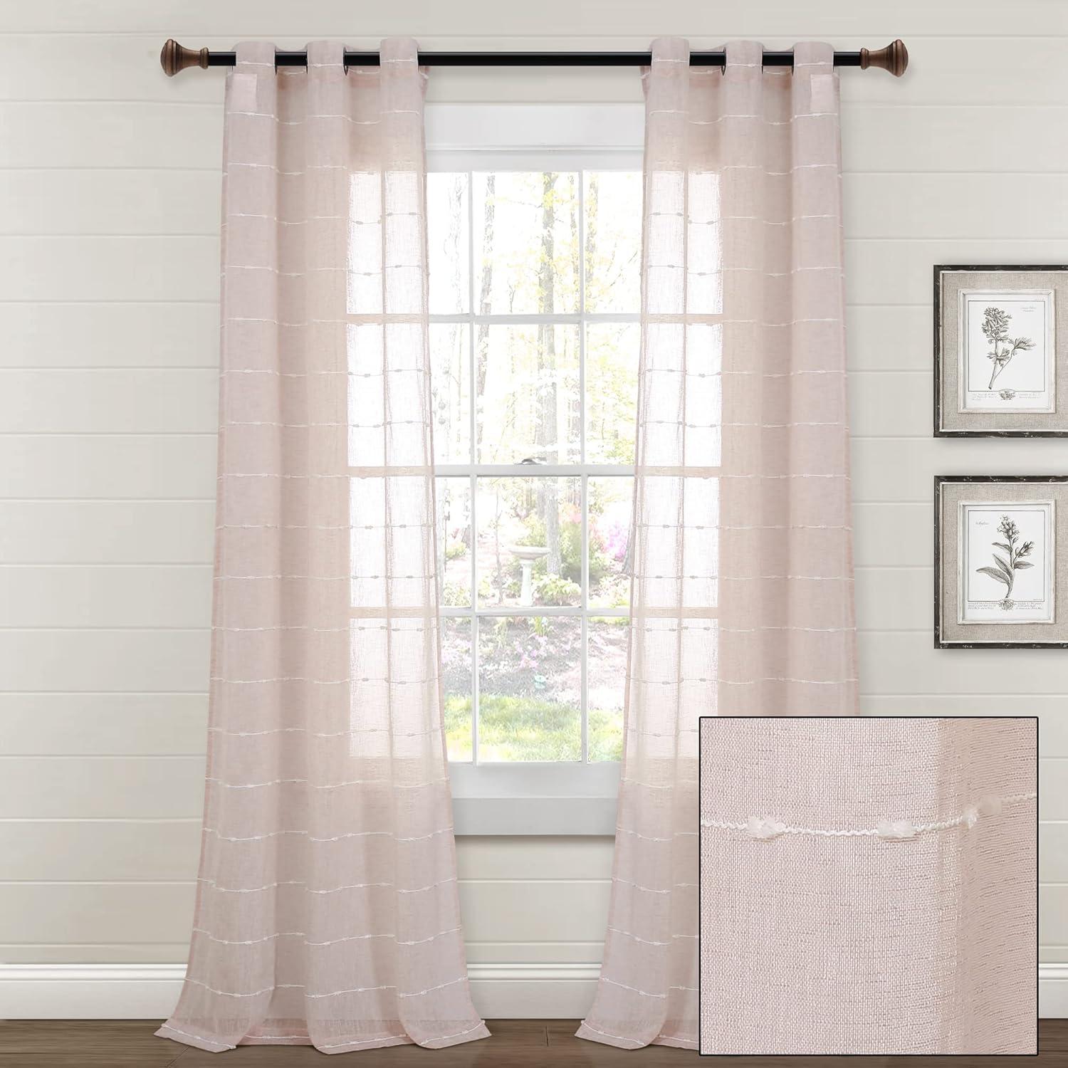 Farmhouse Textured Sheer Polyester Sheer Curtain Pair