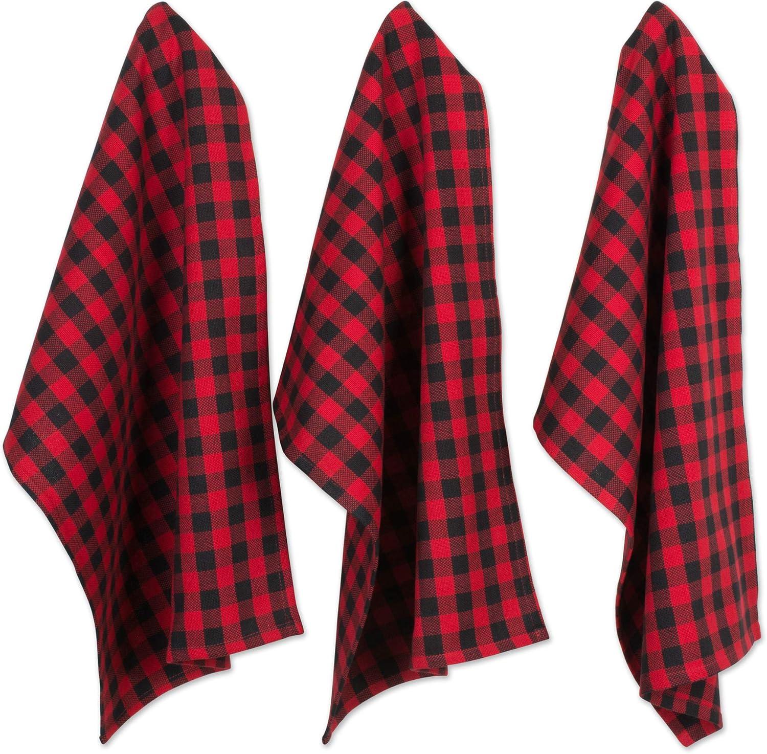 Red and Black Checkered Cotton Dishtowel and Dishcloth Set, 6 Pieces