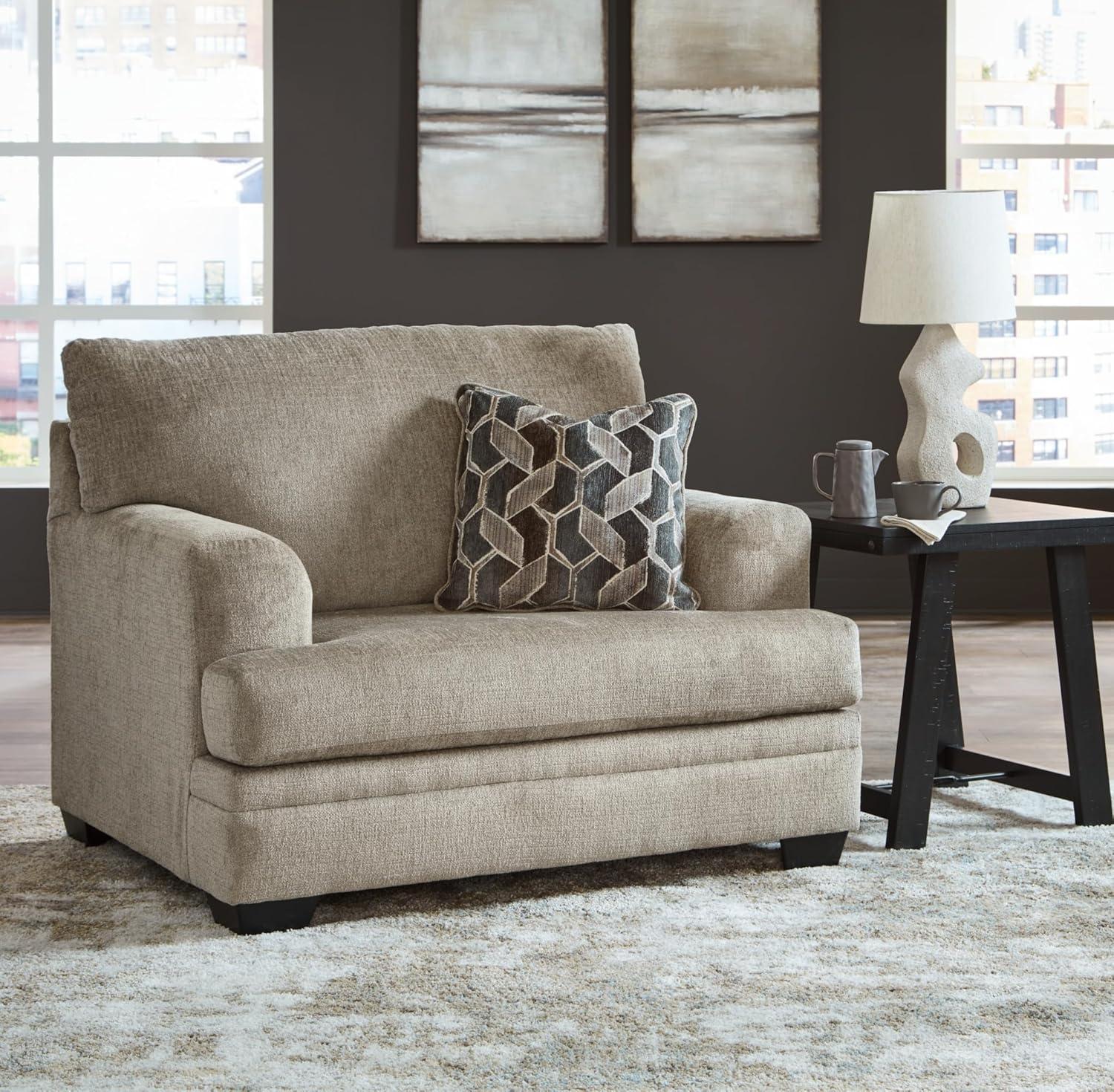 Taupe Polyester Oversized Chair with Wood Frame