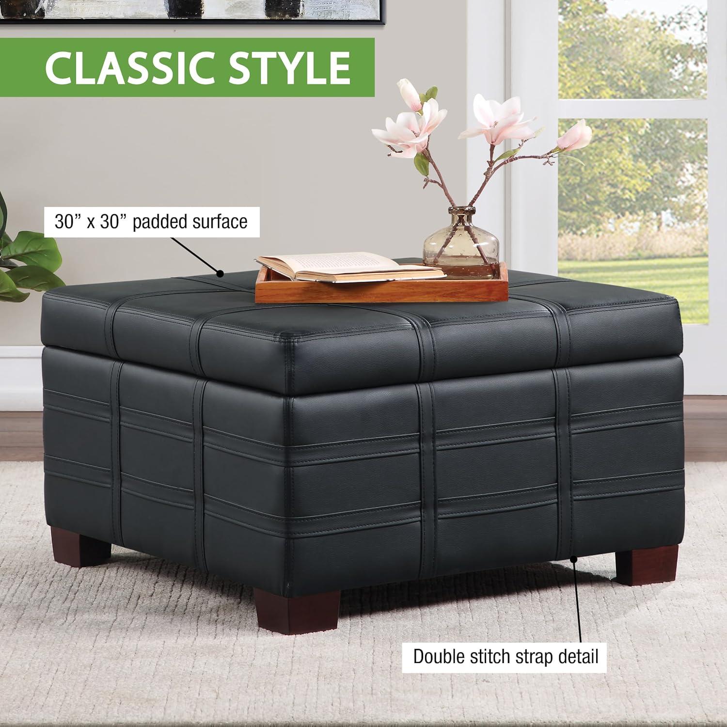 Detour Strap Square Storage Ottoman in Azure Blue Fabric