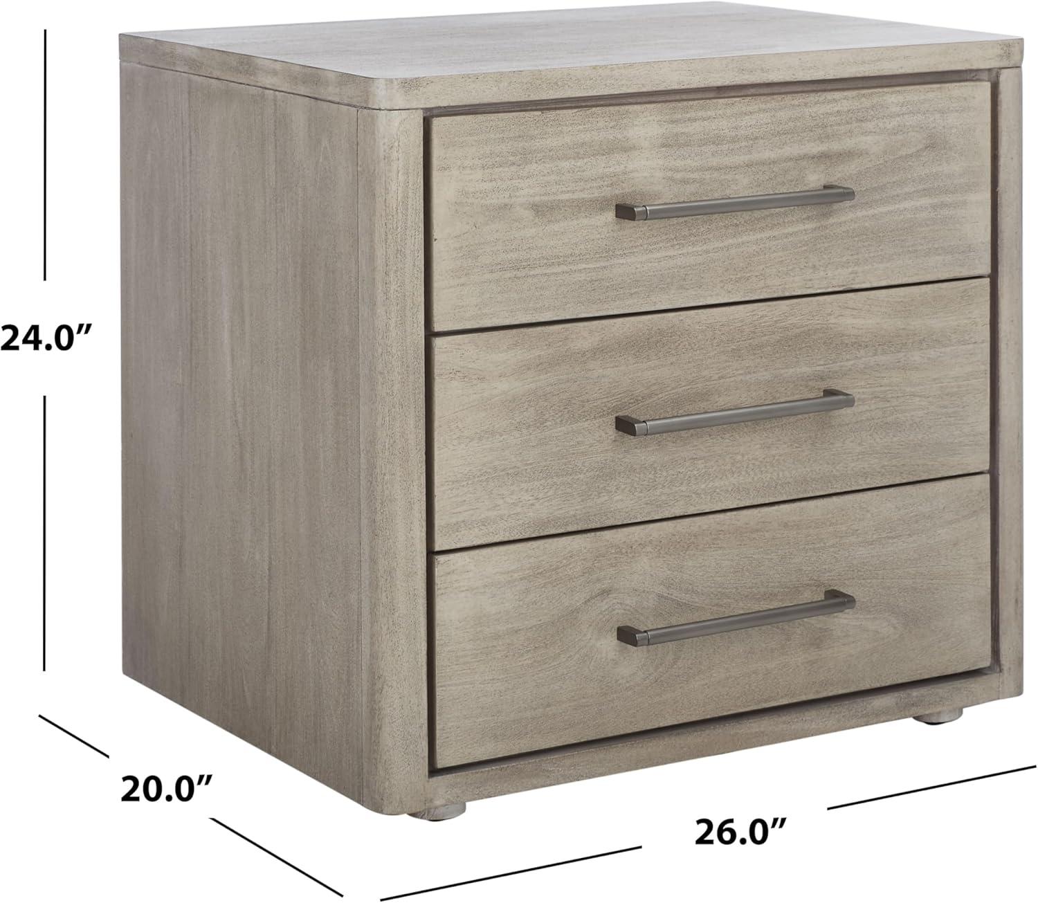 SAFAVIEH Light Grey Fully Assembled Couture Home Collection Rosey 3-Drawer Wood Nightstand