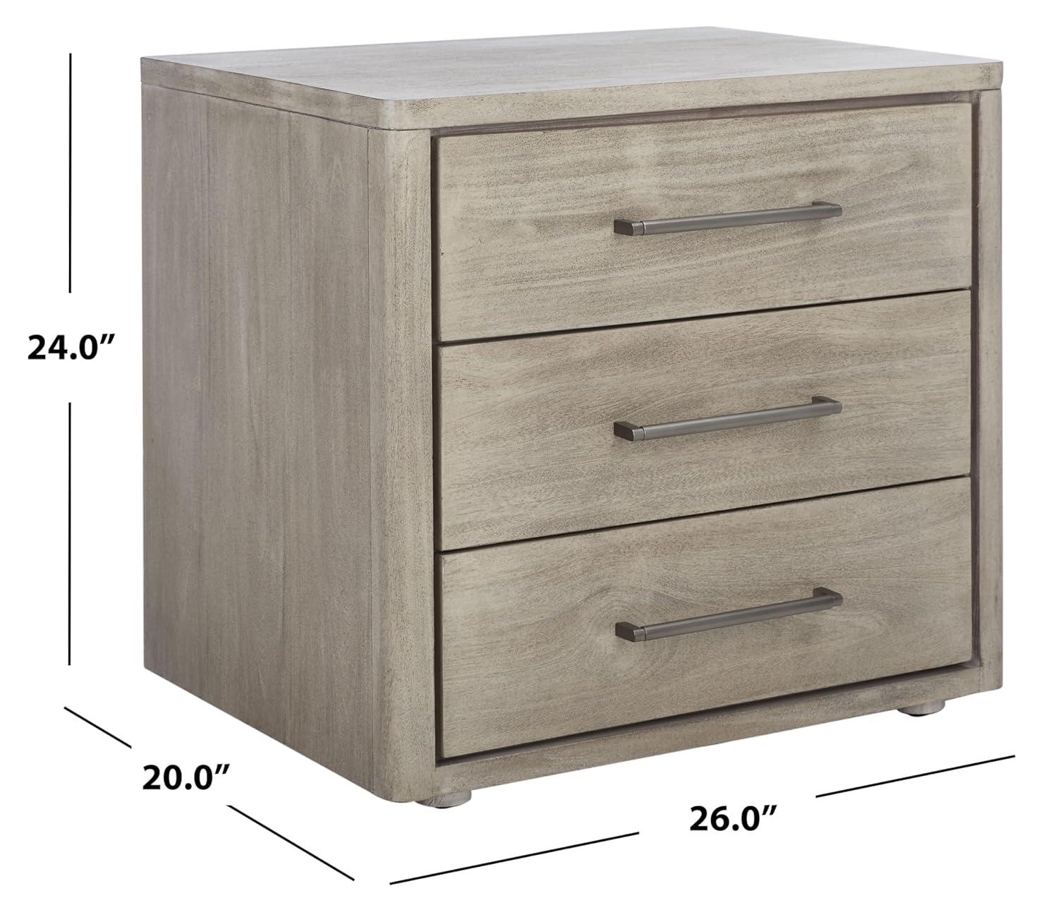 SAFAVIEH Light Grey Fully Assembled Couture Home Collection Rosey 3-Drawer Wood Nightstand