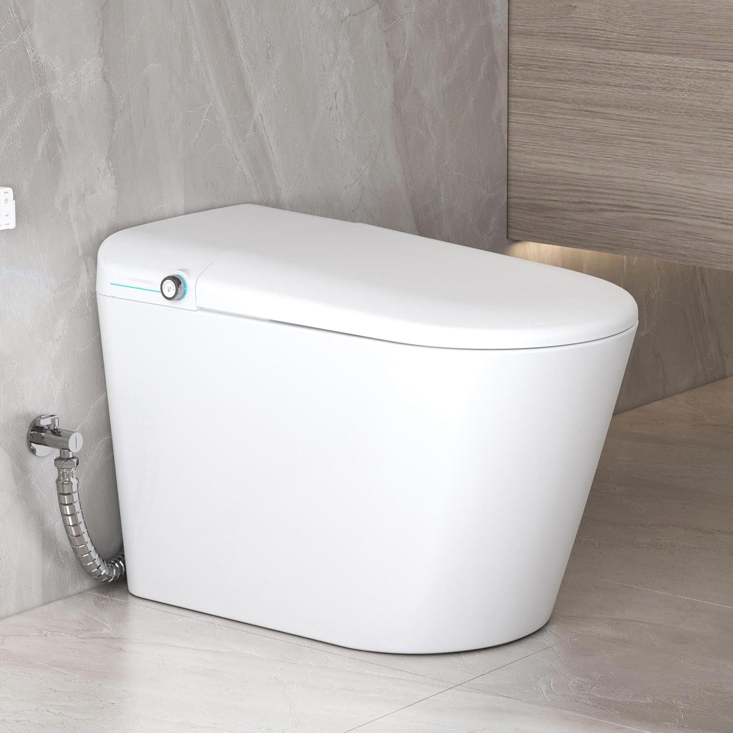 Smart Bidet Toilet with Heated Seat/Auto-flush/Air Dryer/LED-light, One Piece Bidet-Toilet with Remote Control/Auto Open&Close Lid