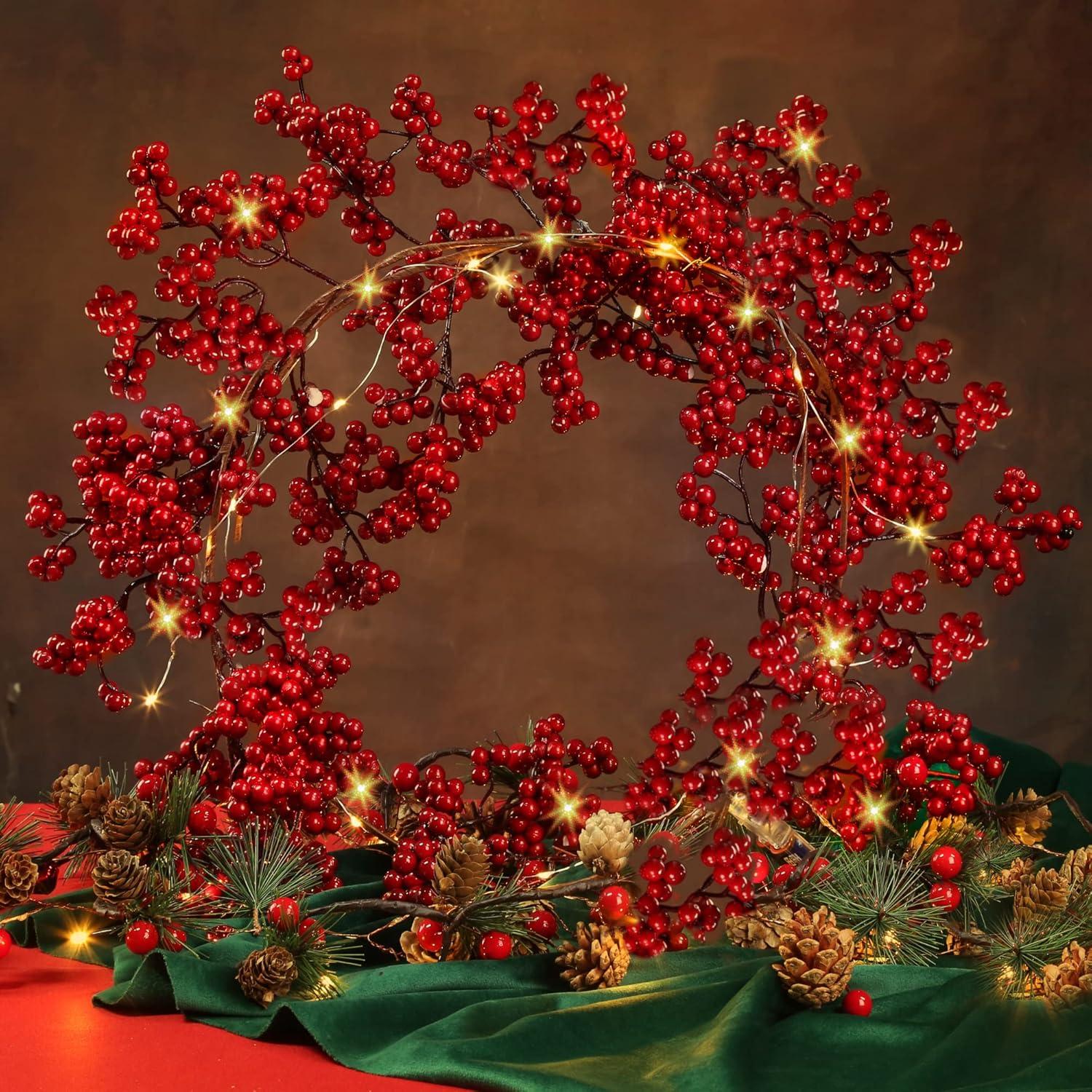 6ft Red Glitter Berry Lighted Christmas Garland