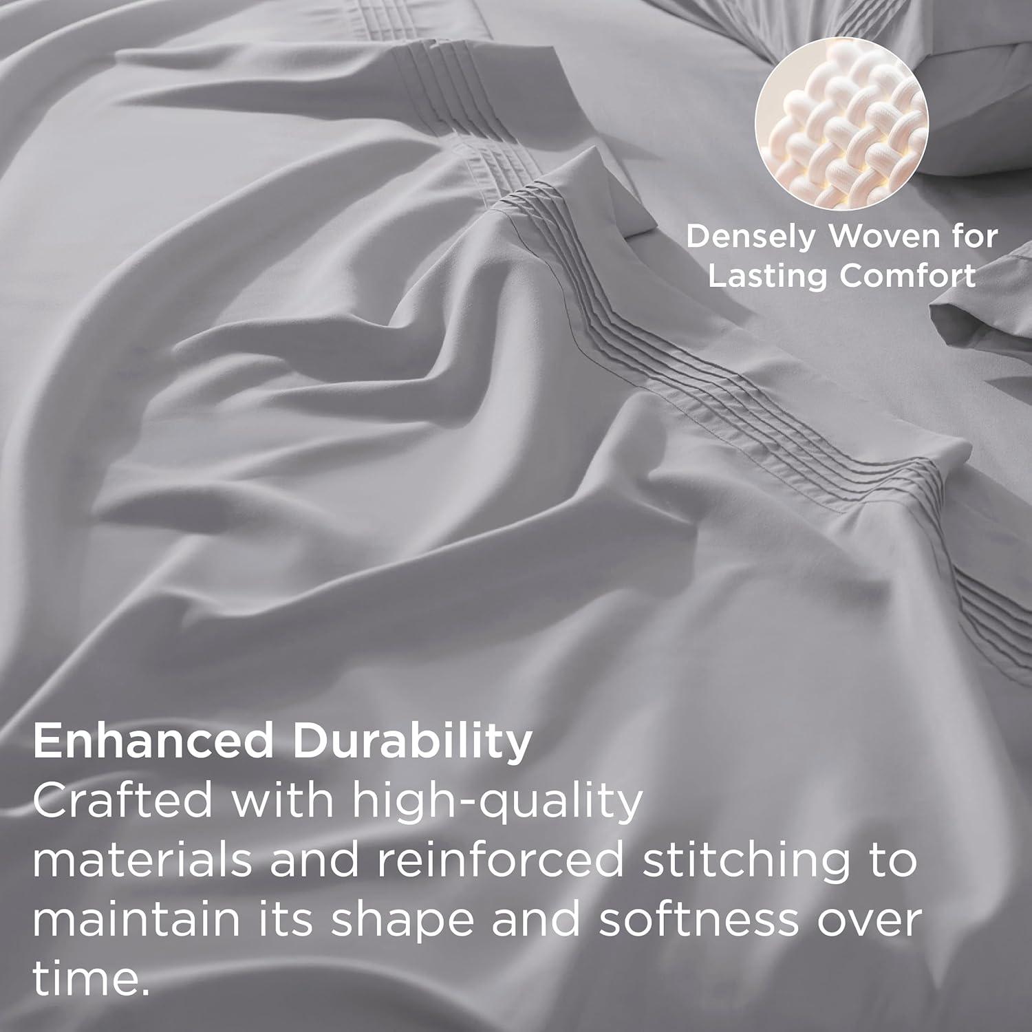 Bedsure Deep Pocket Twin Sheets Set - Fits Mattresses Up to 21 Inches Thick -3 Piece GentleSoft Bed Sheets, Moisture Wicking, Soft & Cooling Bedsheet & Pillowcases, Easy & Secure Fit, Light Grey