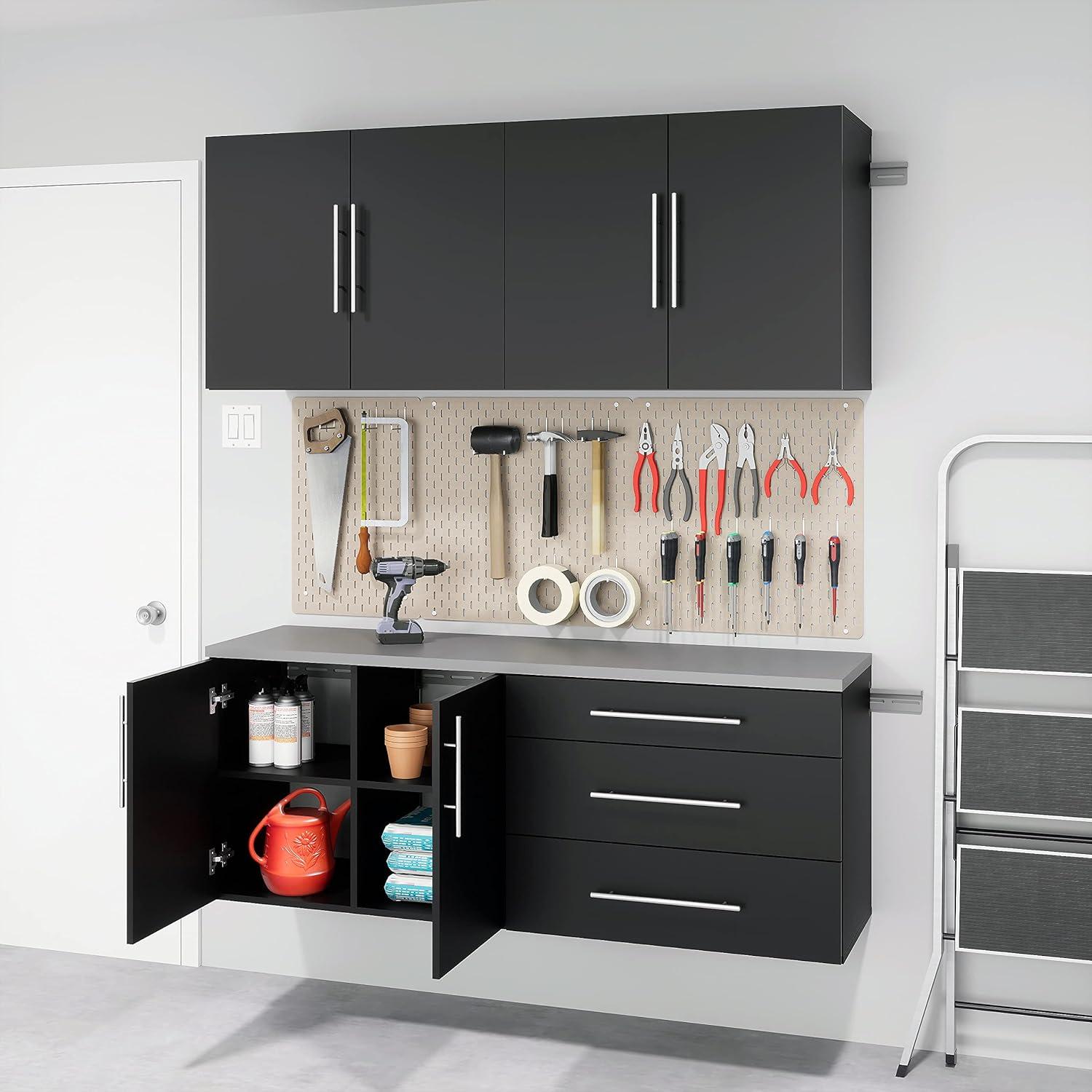 Versatile Wall-Mounted Black Laminated Composite Wood 3-Drawer Cabinet