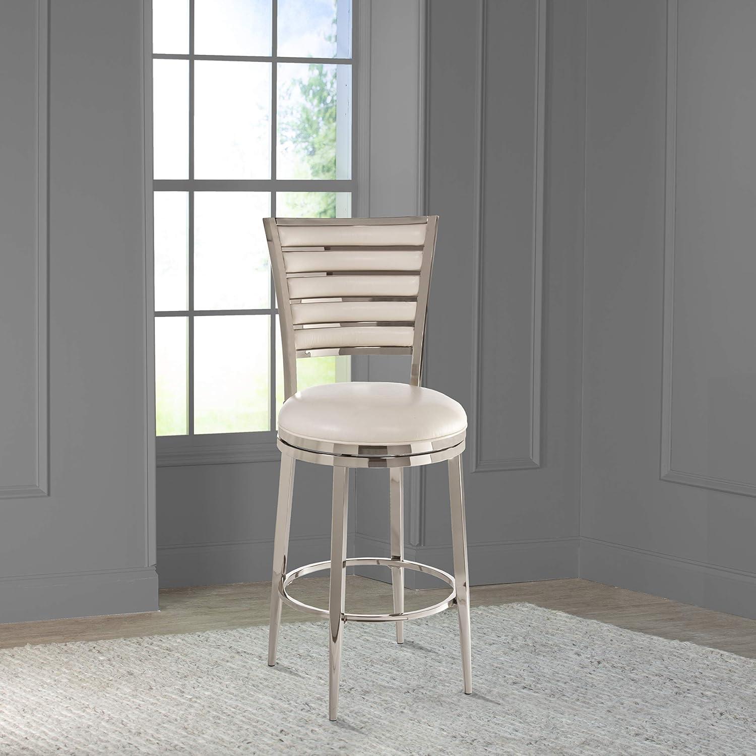 Ivory Faux Leather and Shiny Nickel Swivel Counter Stool