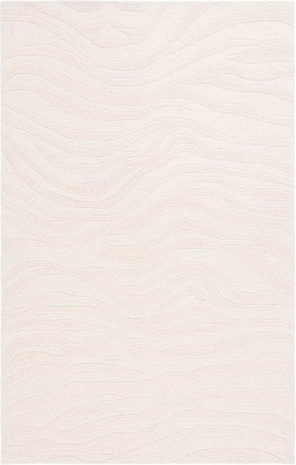 Ivory Hand-Tufted Wool Abstract 5' x 8' Area Rug