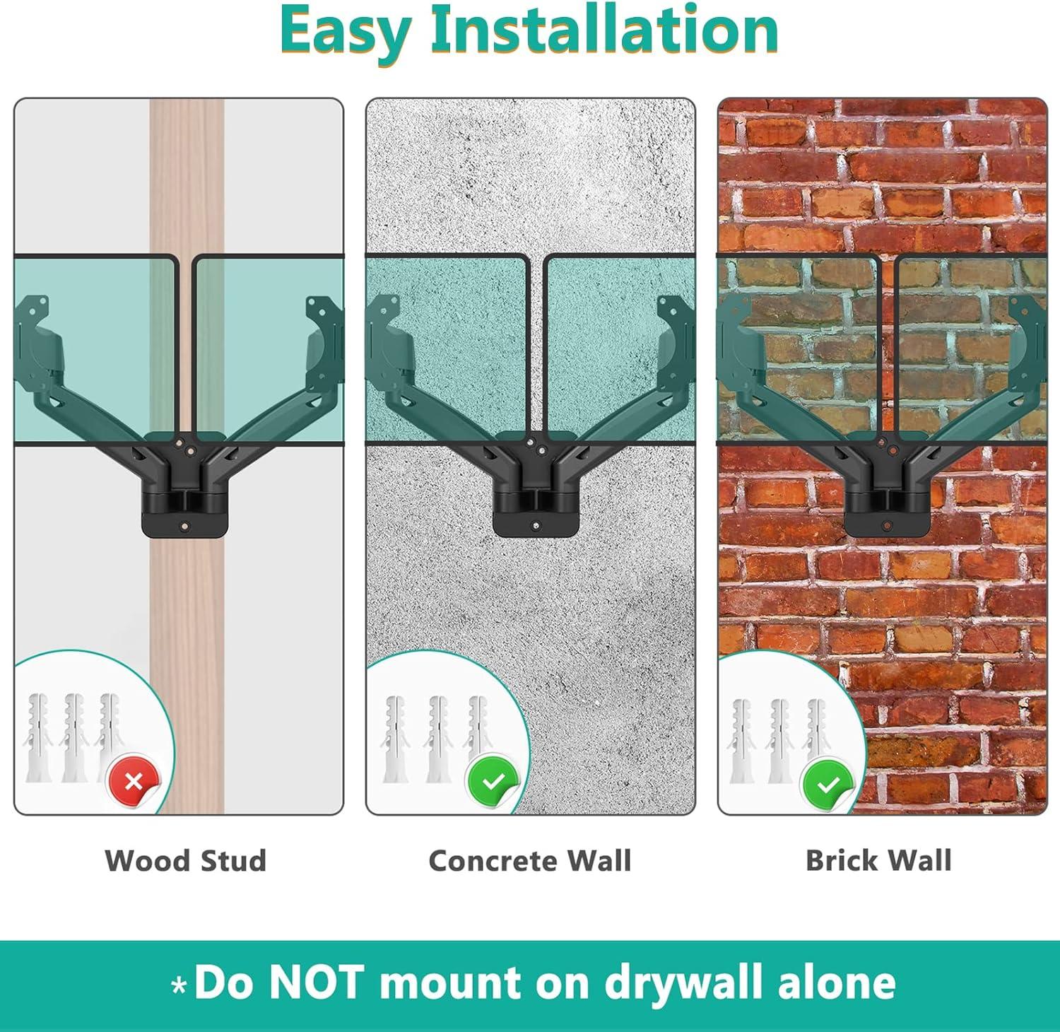 Black Dual Monitor Wall Mount with Gas Spring Arm for 27-32 Inch Screens