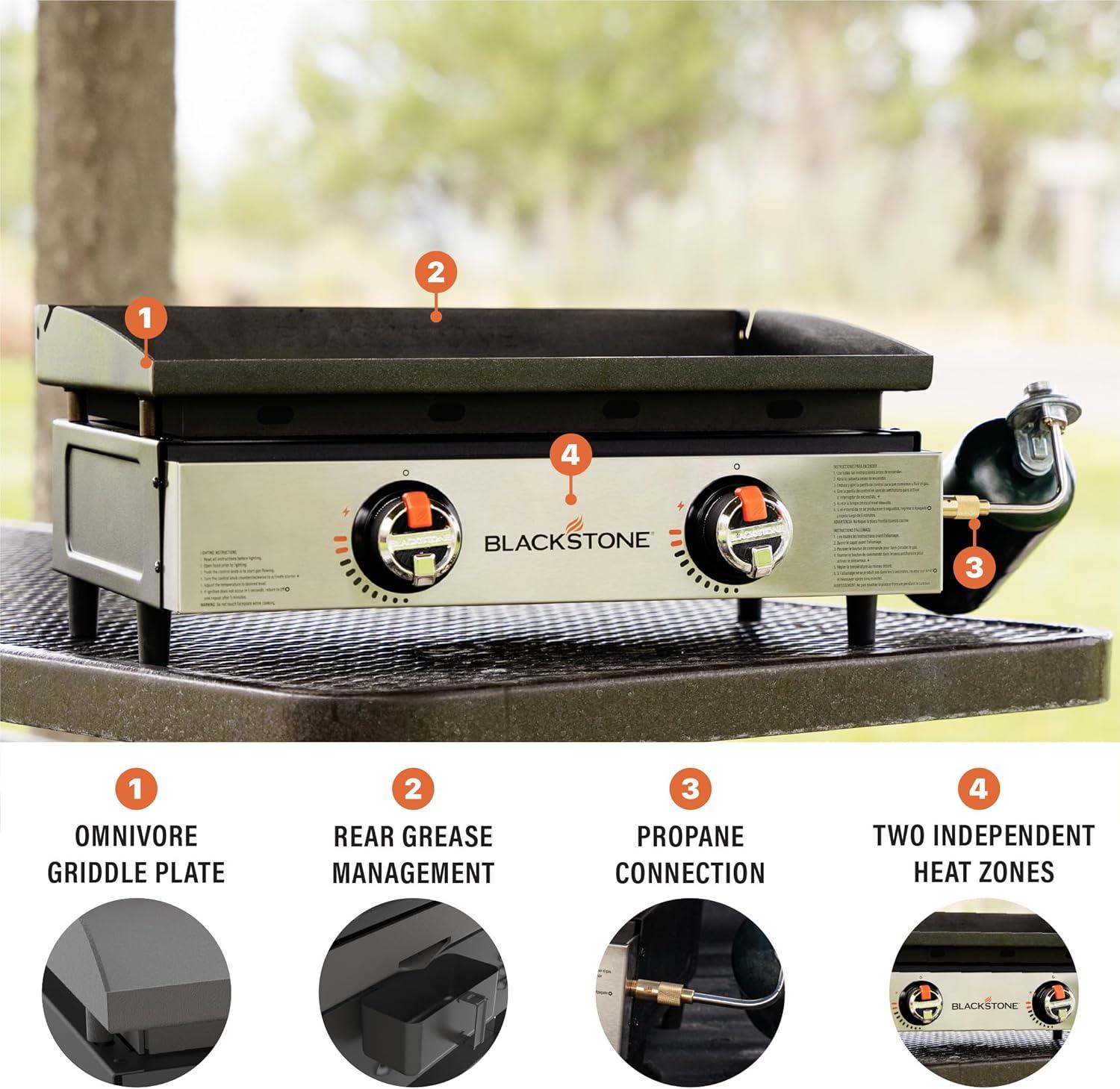 Blackstone 22" Original Omnivore Tabletop Griddle 2-Burner Liquid Propane Flat Top Grill