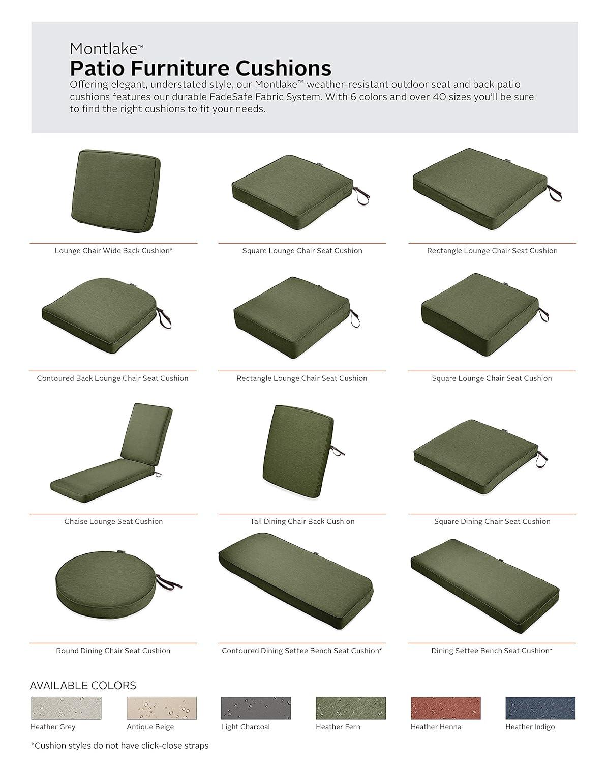 Classic Accessories Montlake FadeSafe Water-Resistant Patio Cushion Set, 25x22x4 in, Heather Fern