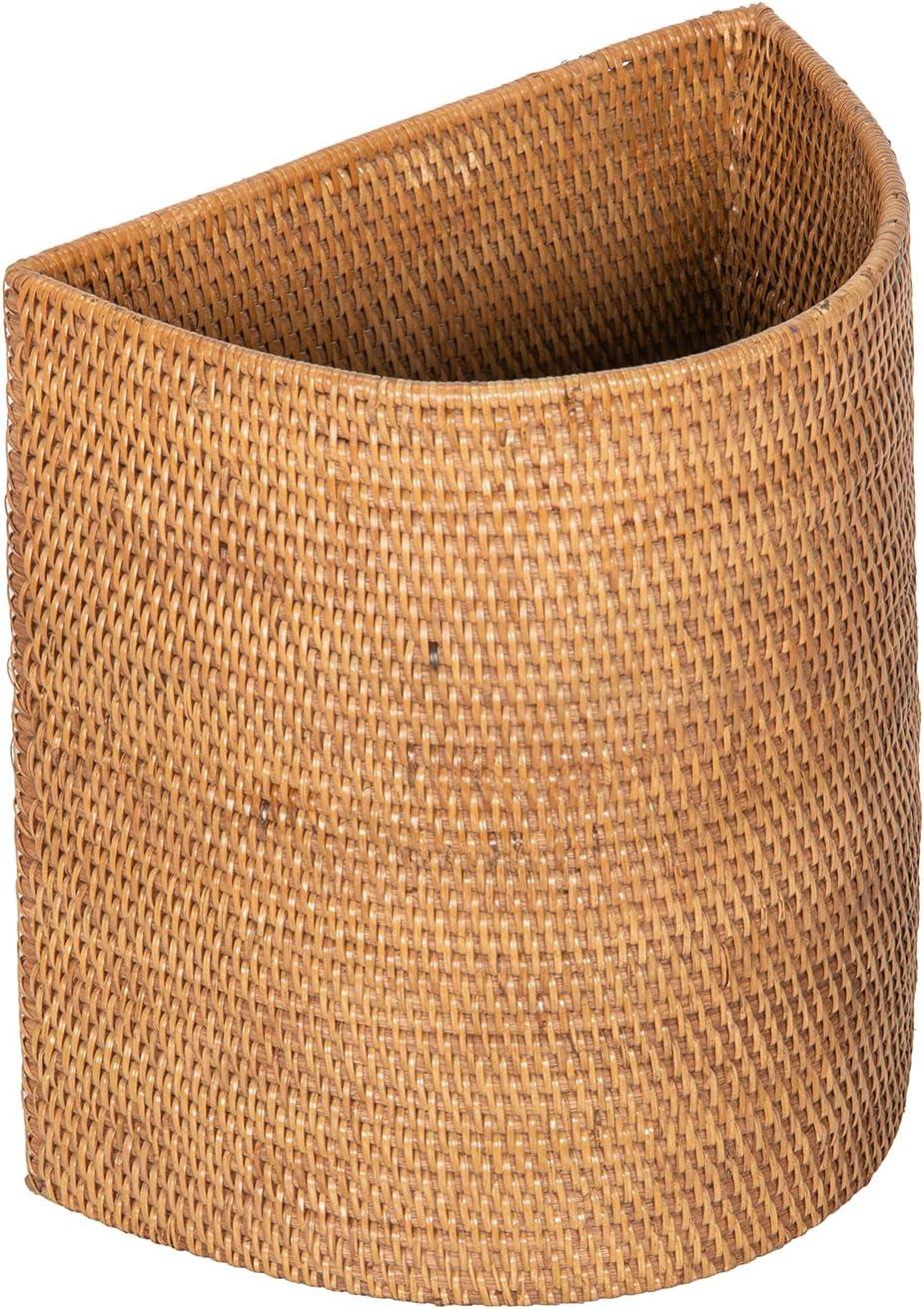 Honey Brown Handwoven Half-Moon Rattan Waste Basket