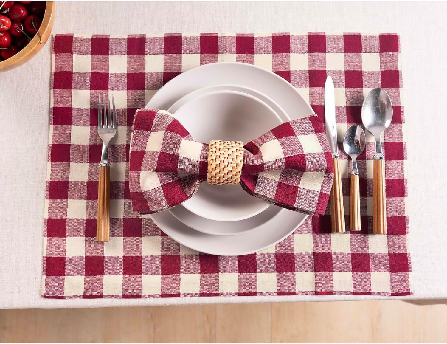 Morgan Check - 100% Pure Linen Dinner Napkins (Set of 4)