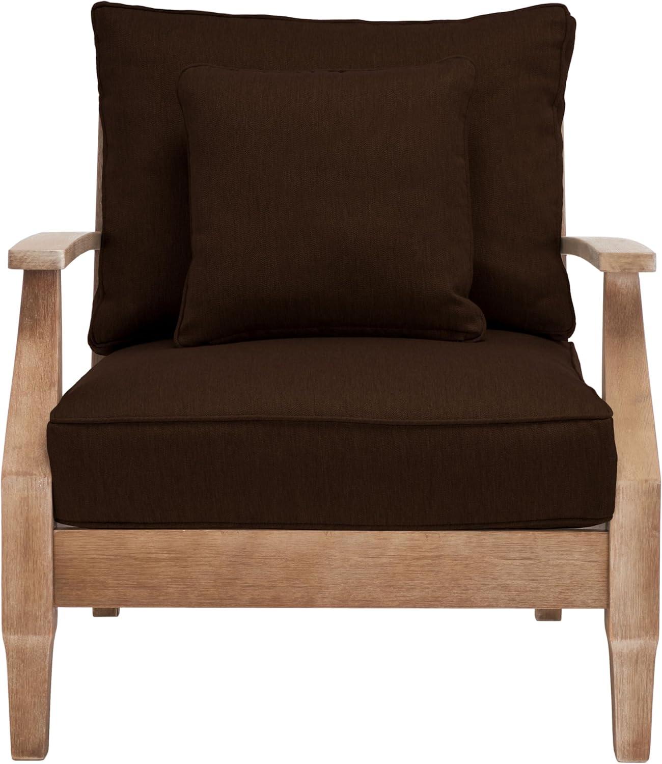 Ssafavieh Martinique Coastal Eucalyptus Wood Solid Print Armchair, Natural / Beige