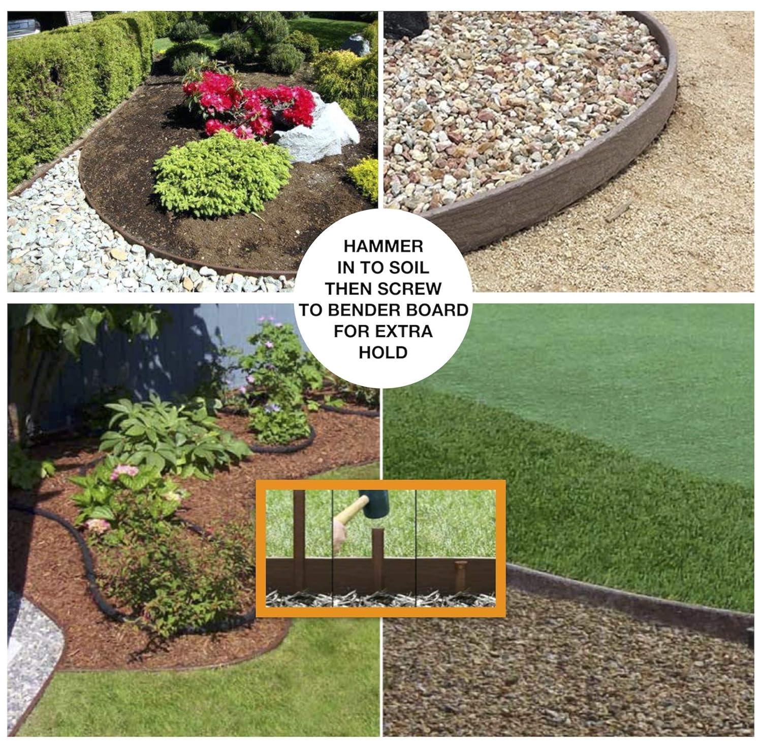 20-Pack - Heavy Duty, Brown Landscape Lawn & Garden Border Edging Stakes - Easy Install Terrace & Bender Board