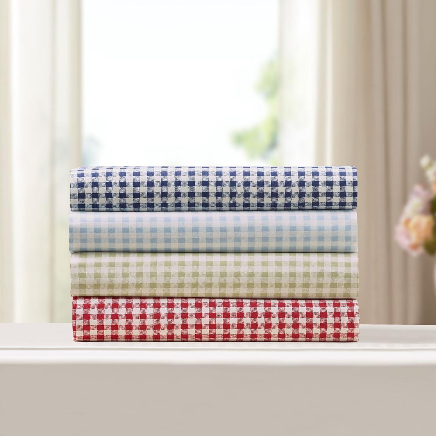 Gingham 250 Thread Count Plaid 100% Cotton Percale Sheet Set